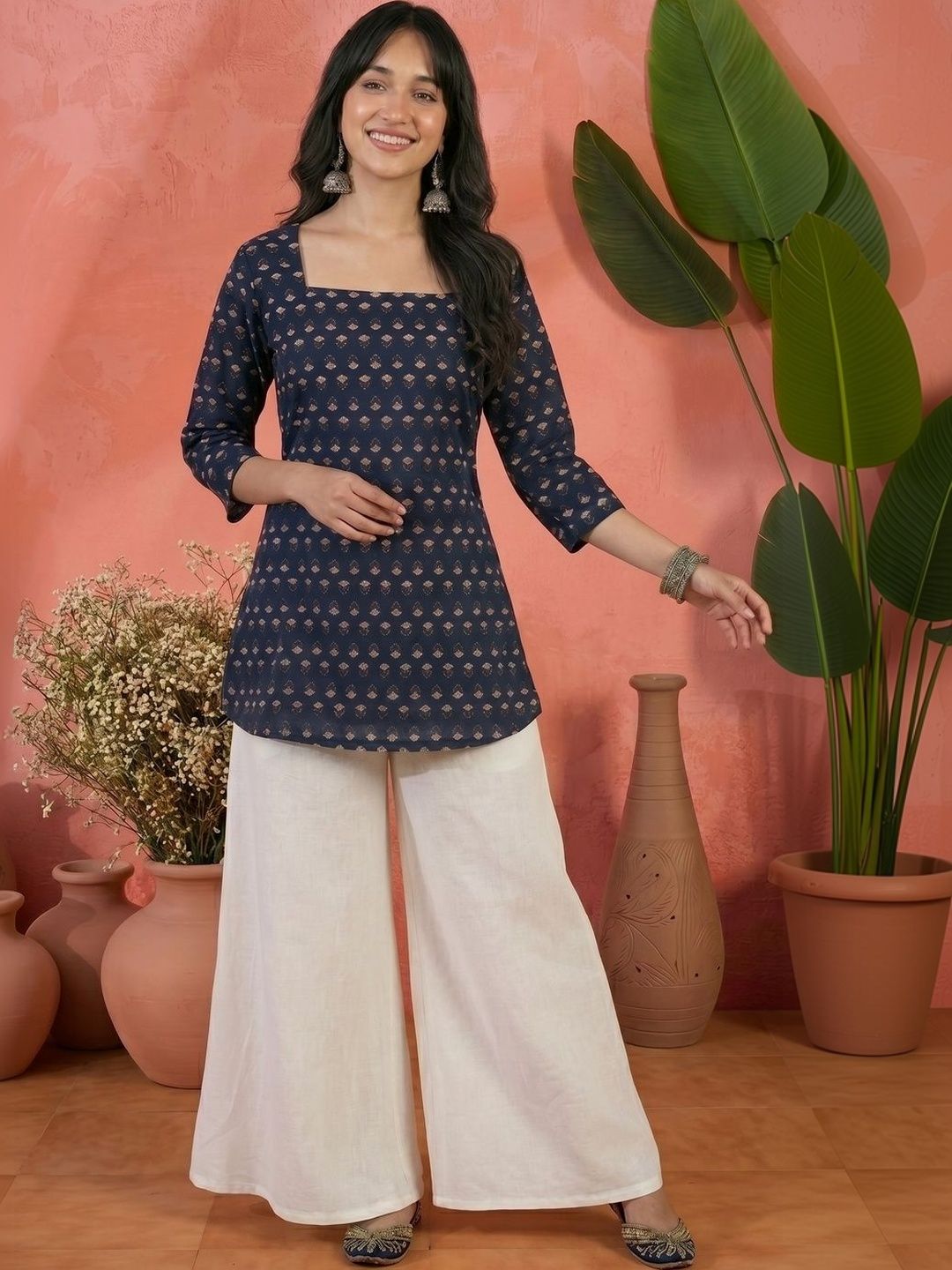 Anouk Ethnic Motifs Printed Square Neck Pure Cotton Handloom Kurti-picture-10