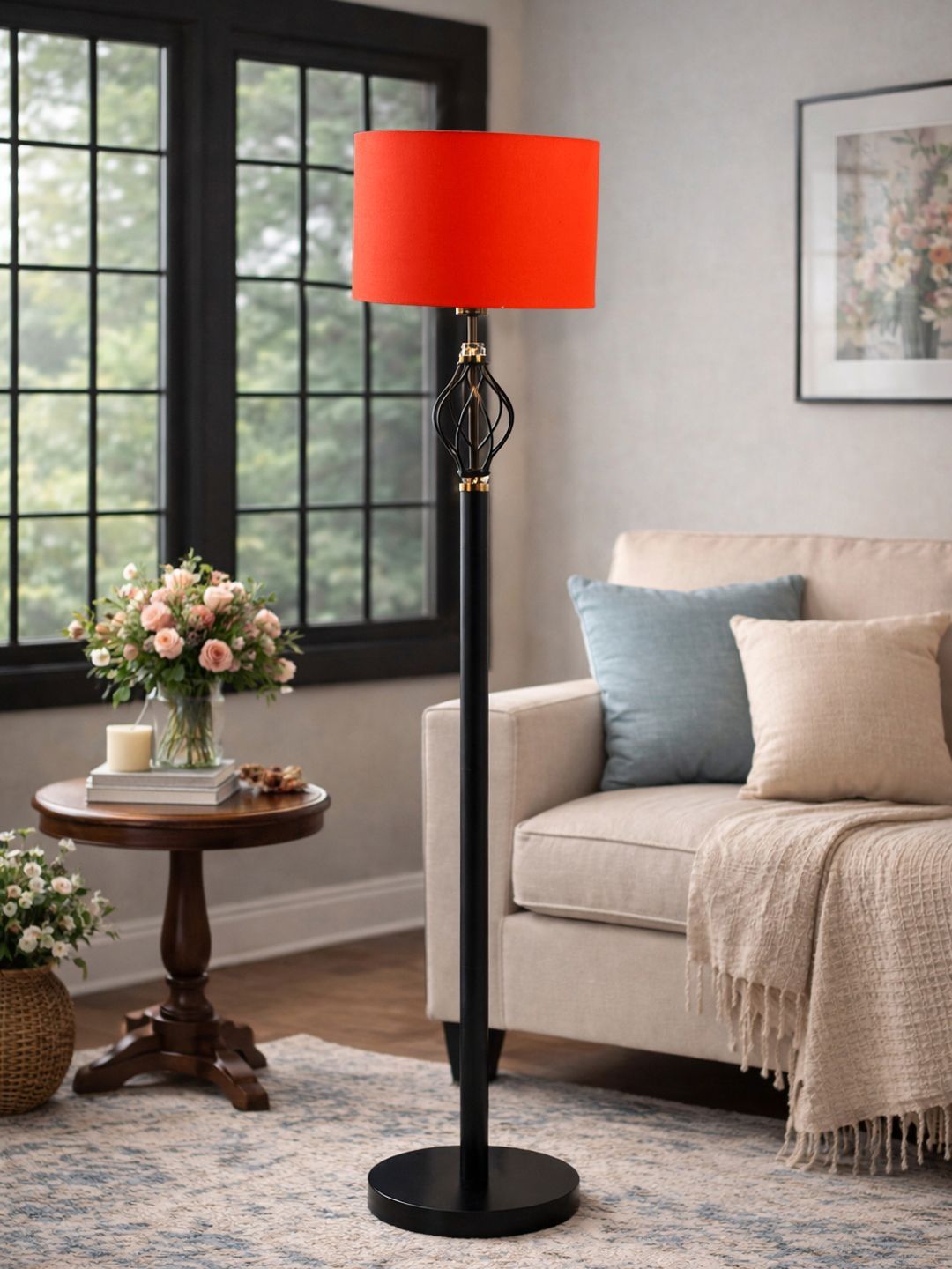 Myntra Elegant Homes Orange & Black Wooden Floor Lamps-image-39