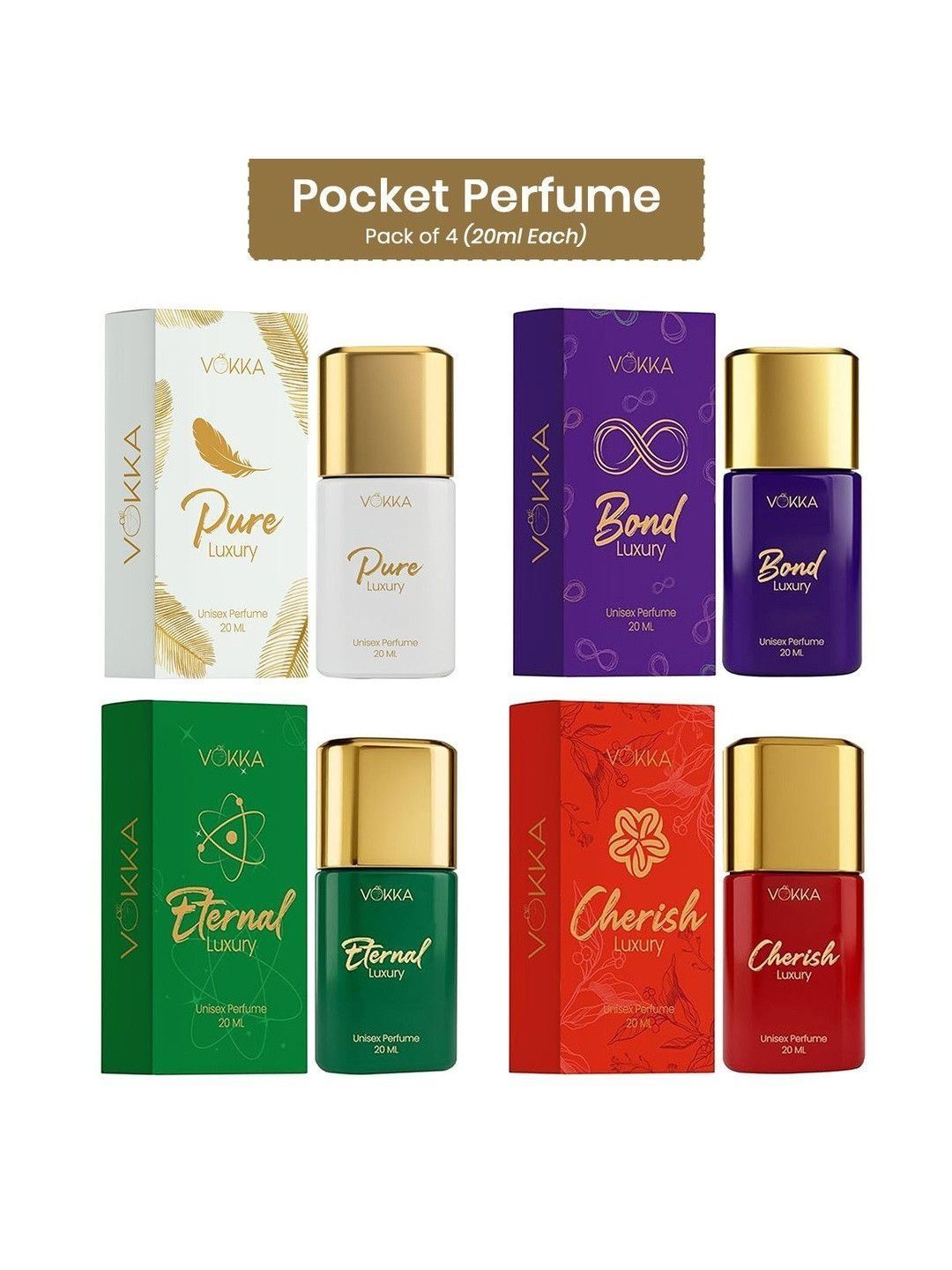 VOKKA Set Of 4 Pure, Cherish, Bond & Eternal Long Lasting Perfume - 20 ml Each-picture-29
