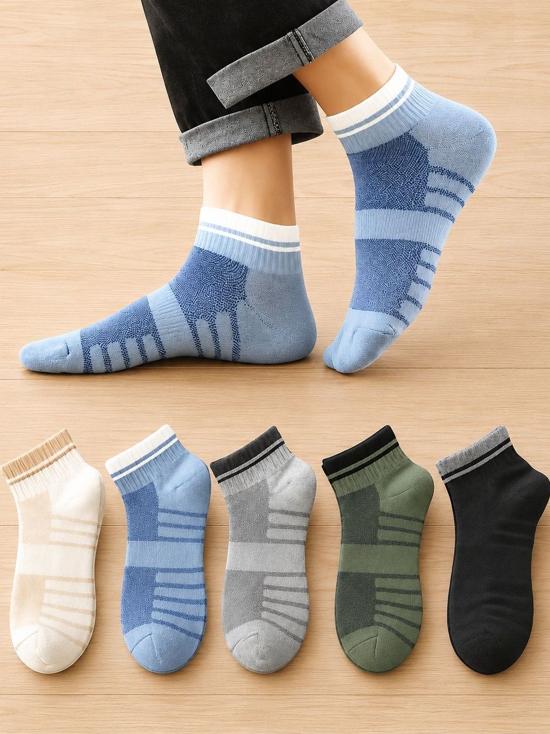 Sloxie Unisex Pack of 5 Cotton Patterned Ankle Length Socks-picture-43