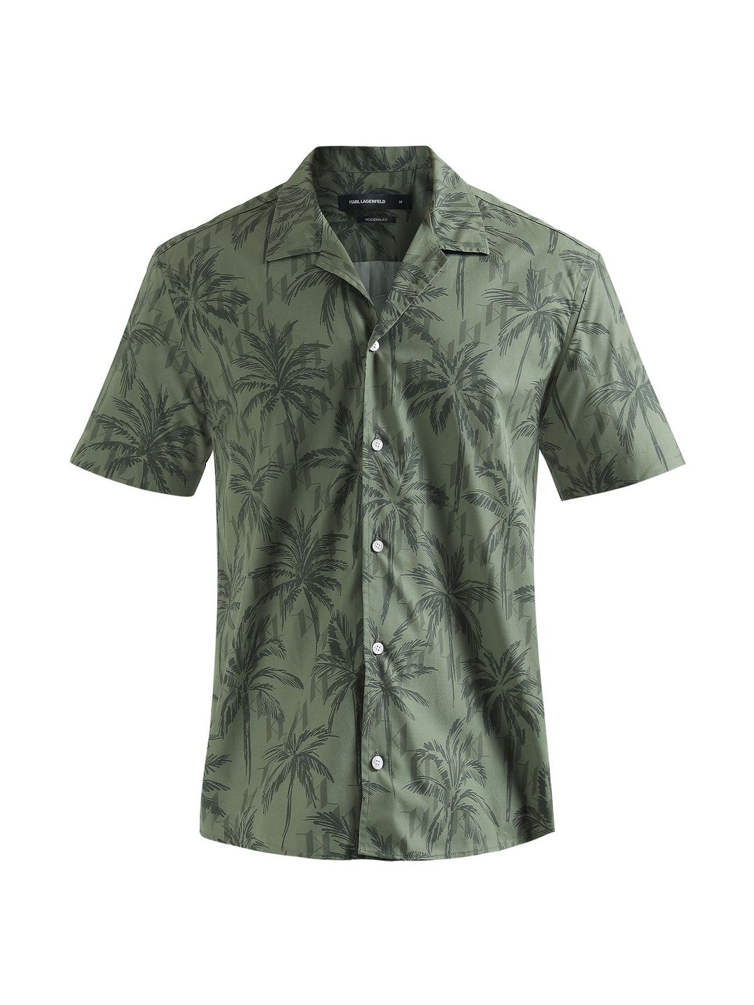 Men Olive Short-Sleeve Resort Collar Palm All-Over Print Shirt-image-3