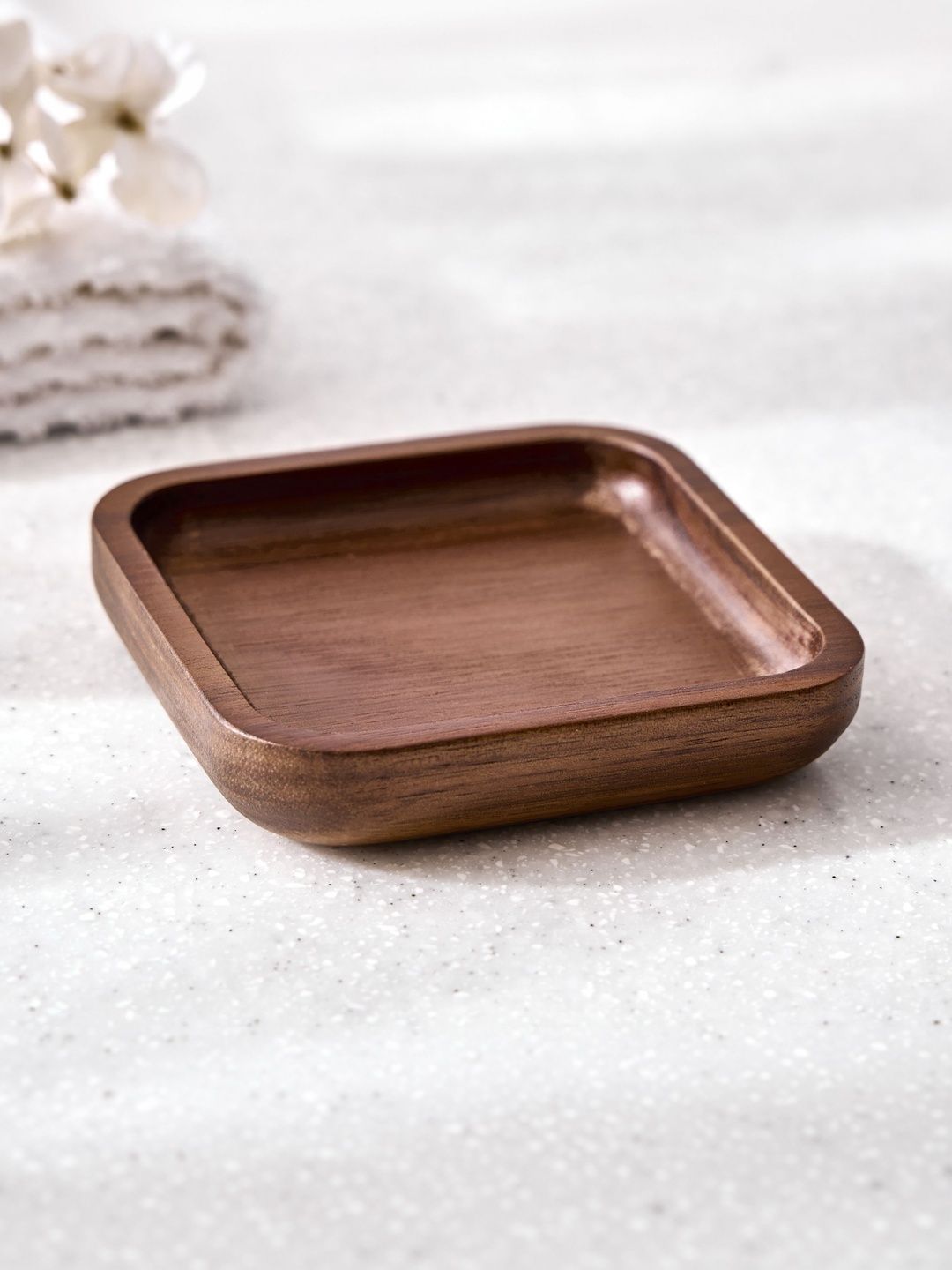 Home Centre Brown Solid Wood Soap Dish-image-46