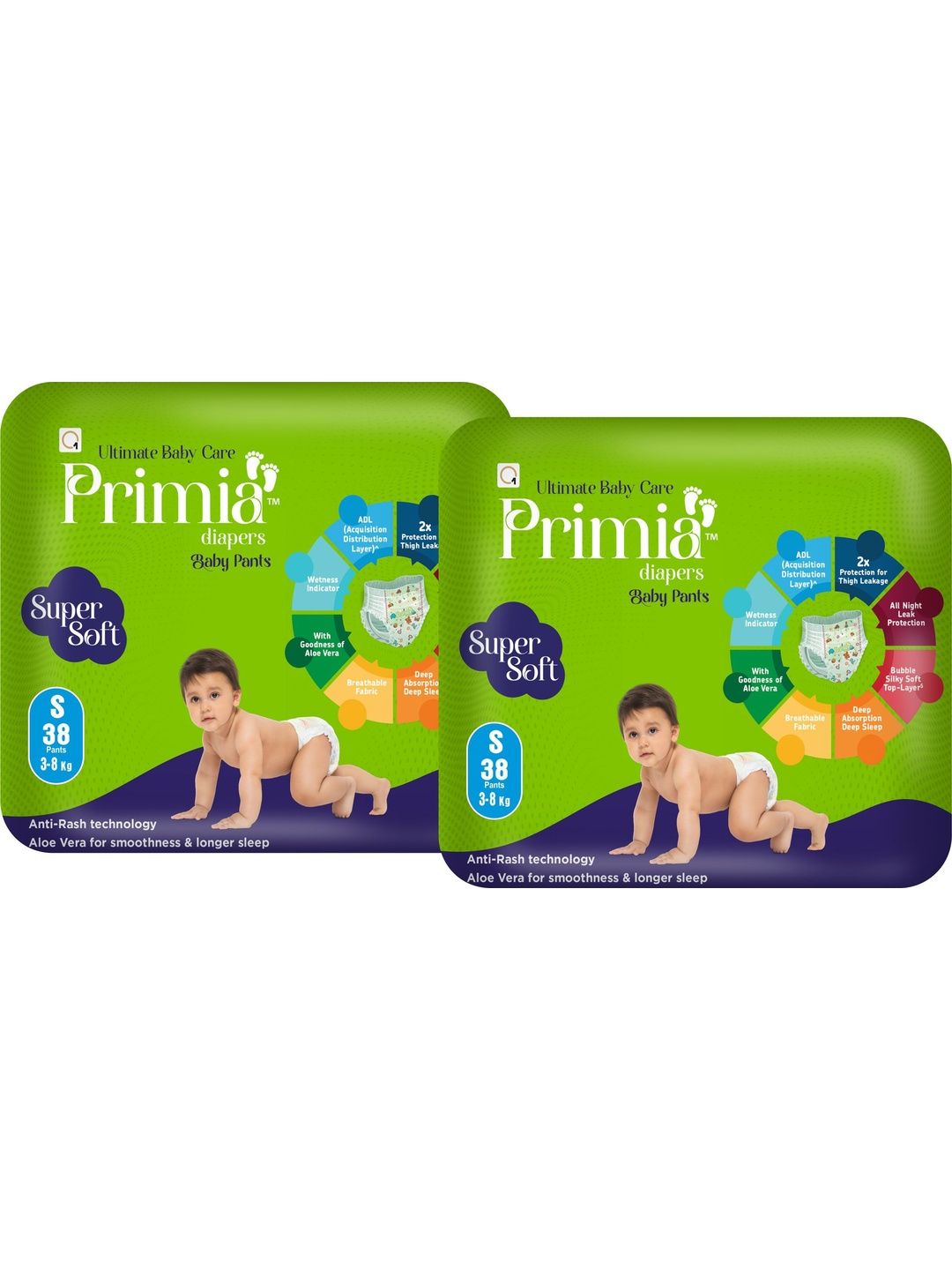Primia Set Of 2 Aloe Vera & Anti -Rash Technology Diaper Baby Pants - 38 Pants Each - S-picture-39