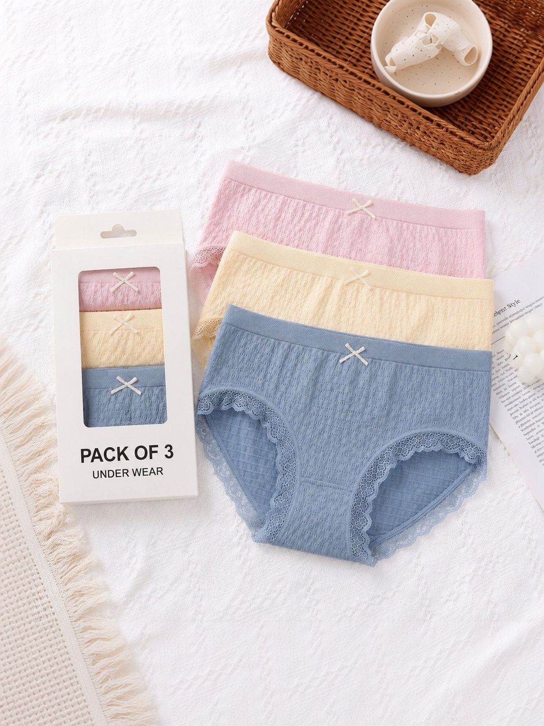 DressBerry Women Pack of 3 Self Design Lace Assorted Basic Briefs-picture-52