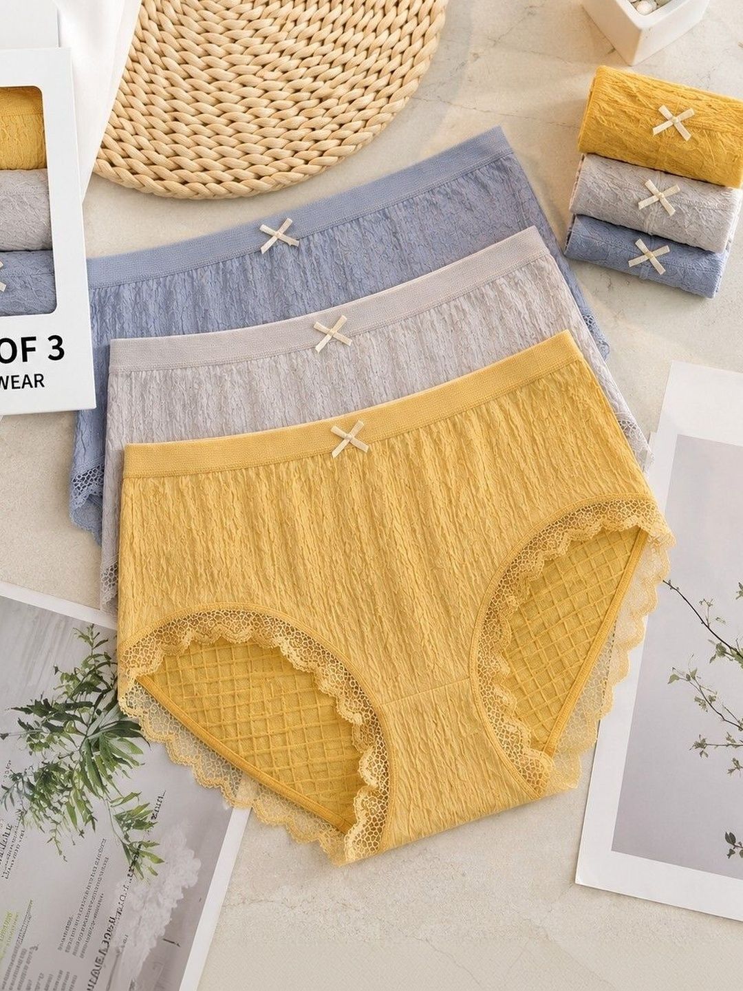 DressBerry Women Pack of 3 Self Design Lace Assorted Basic Briefs-picture-34