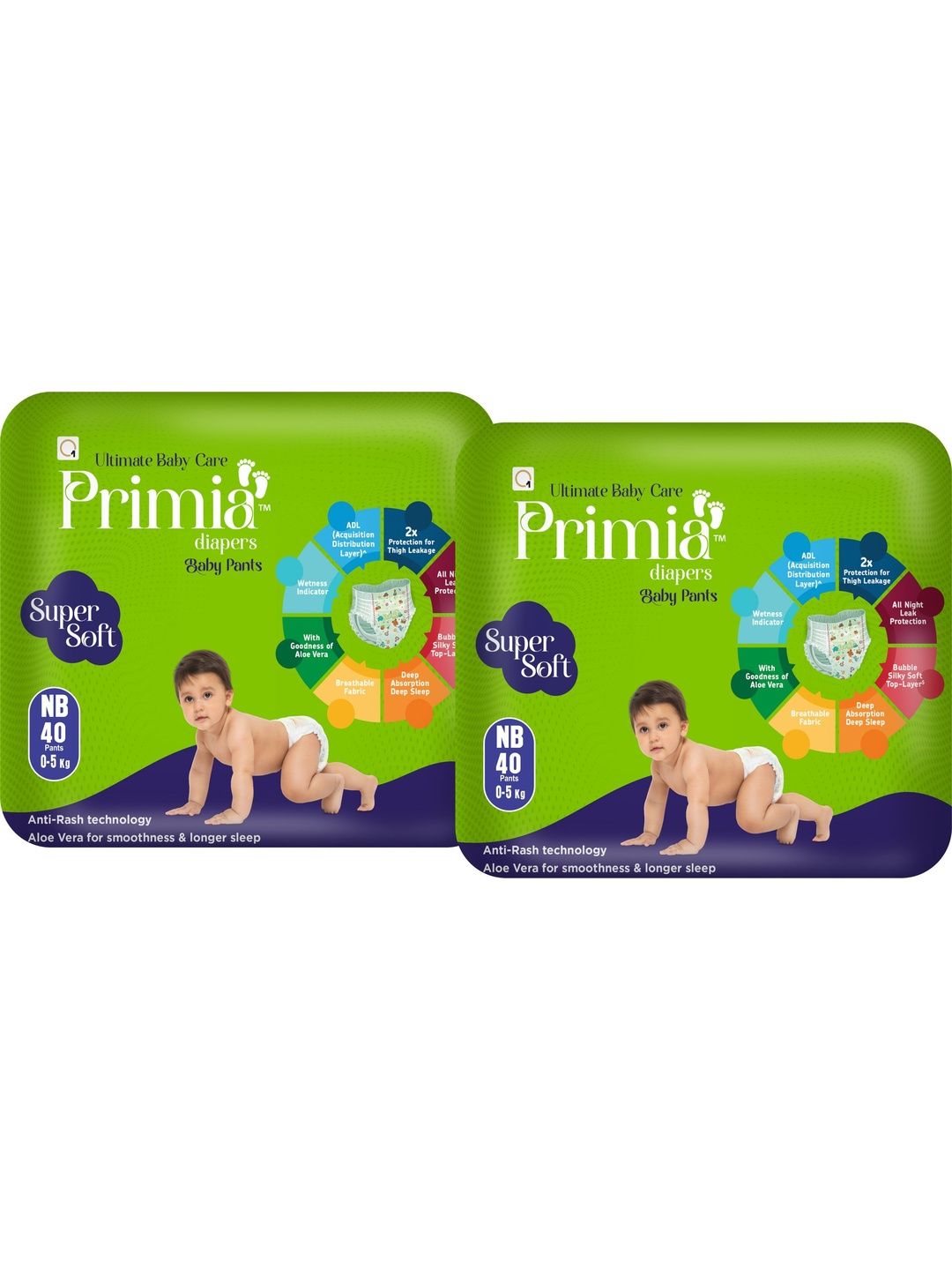Primia Set Of 2 Aloe Vera & Anti -Rash Technology Diaper Baby Pants - 24 Pcs Each - NB-picture-47