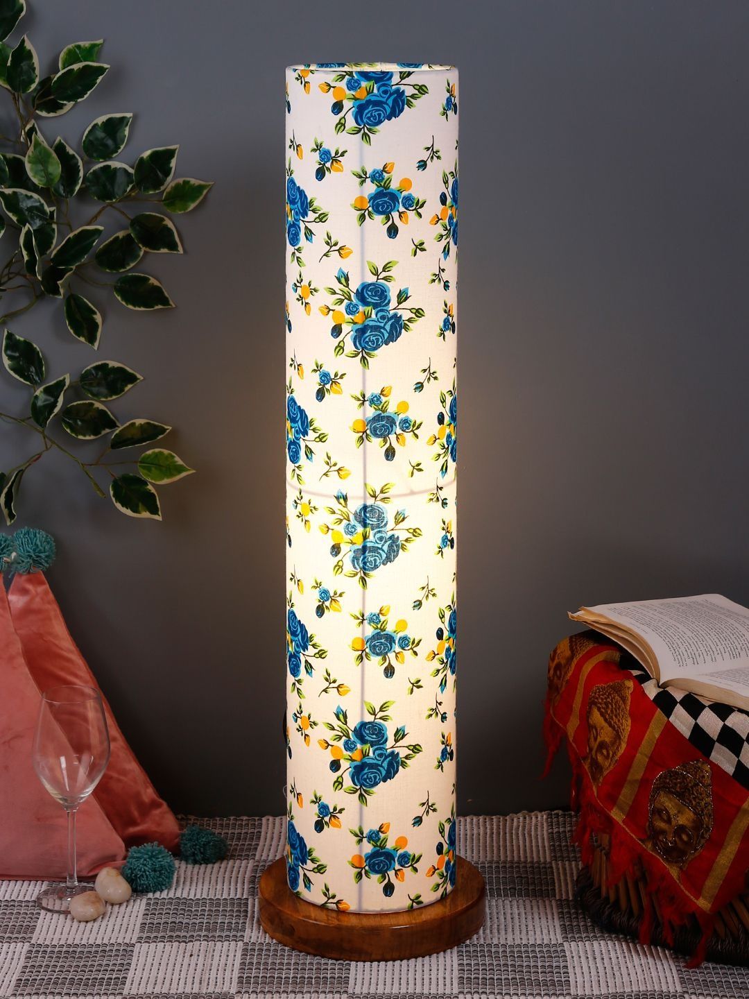 Myntra Elegant Homes White & Blue Wooden Tower Floor Lamps-image-11