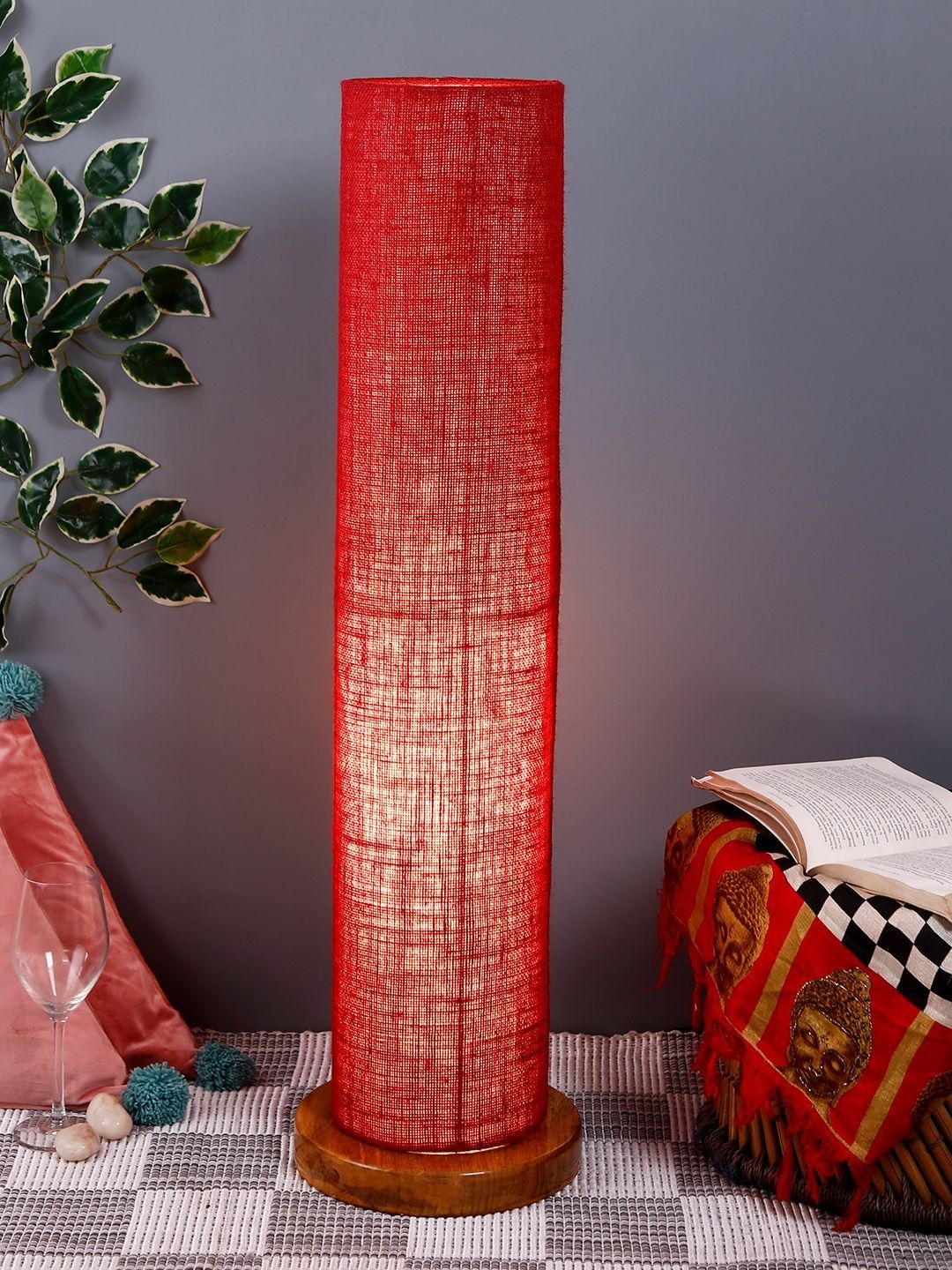 Myntra Elegant Homes Maroon & Brown Wooden Floor Lamps-picture-33