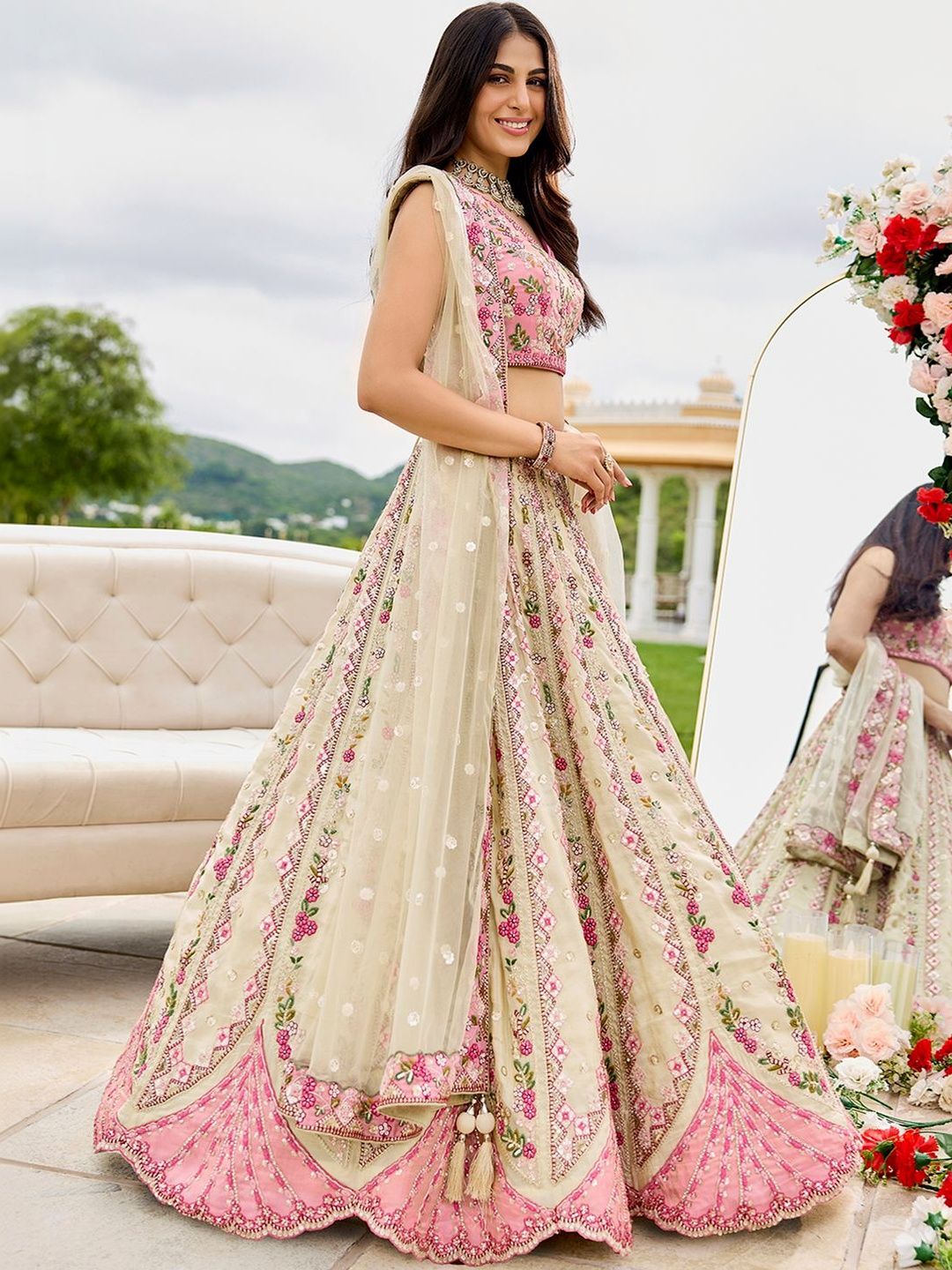 KALINI Embroidered Sequinned Semi-Stitched Lehenga & Unstitched Blouse With Dupatta-picture-36