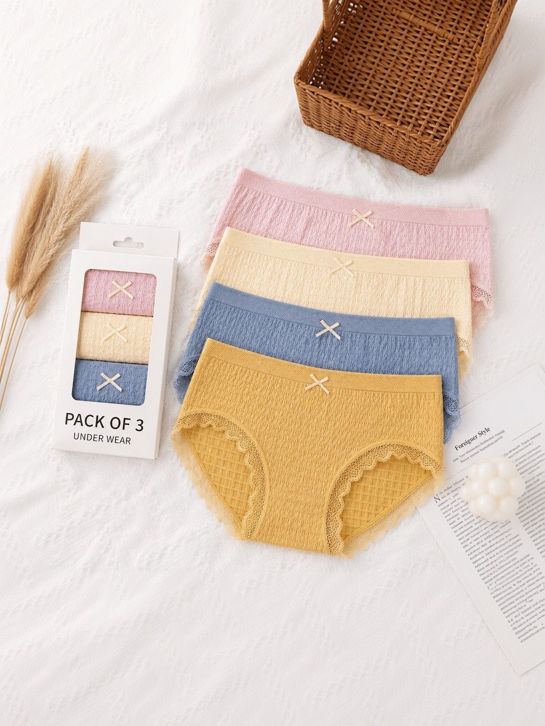 DressBerry Women Pack of 3 Self Design Lace Assorted Basic Briefs-picture-19