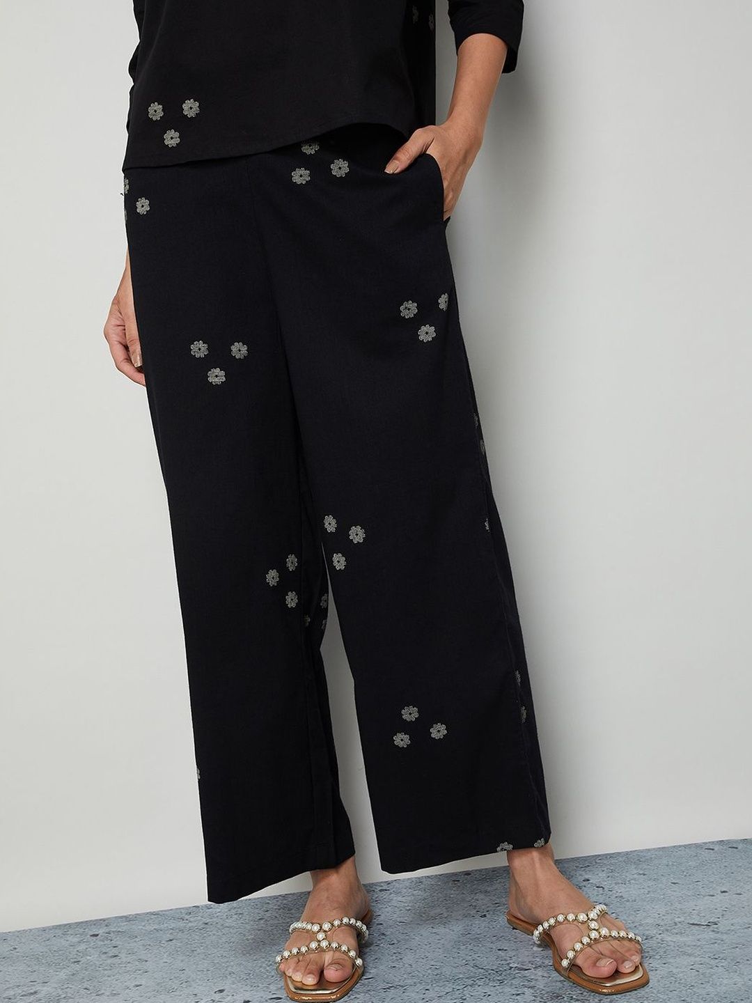 Colour Me by Melange Women Embroidered Easy Wash Trousers-picture-15