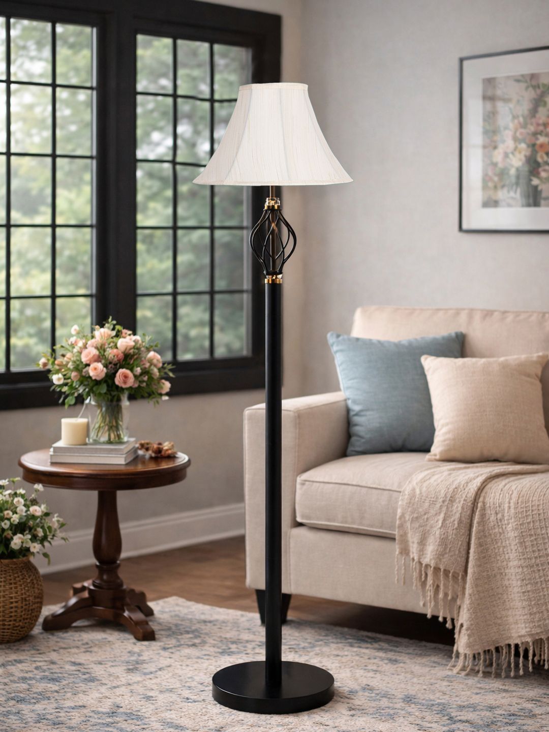 Myntra Elegant Homes Off-White & Black Wooden Floor Lamps-image-31