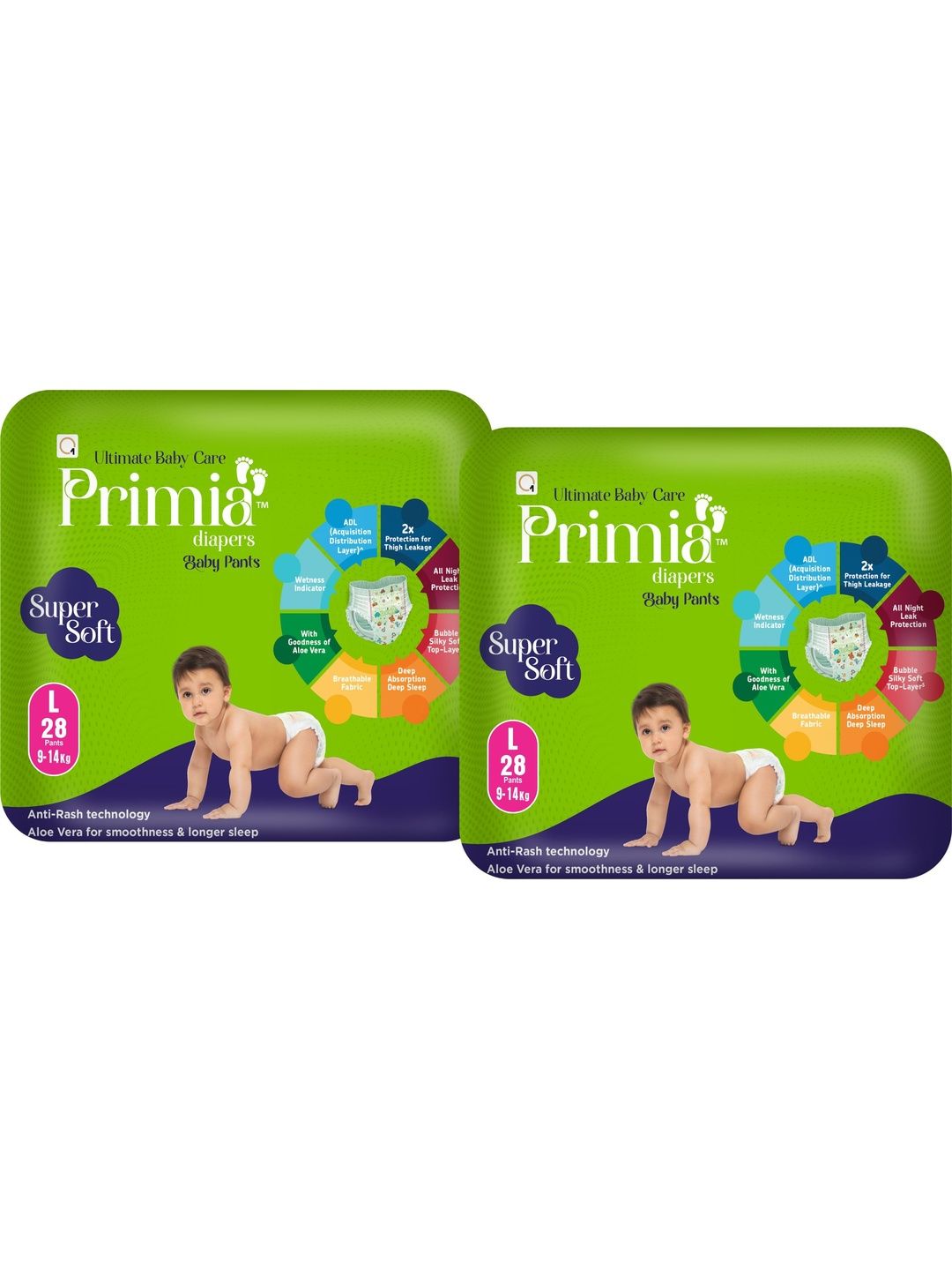 Primia Set Of 2 Aloe Vera & Anti -Rash Technology Diaper Baby Pants - 28 Pcs Each - L-picture-44