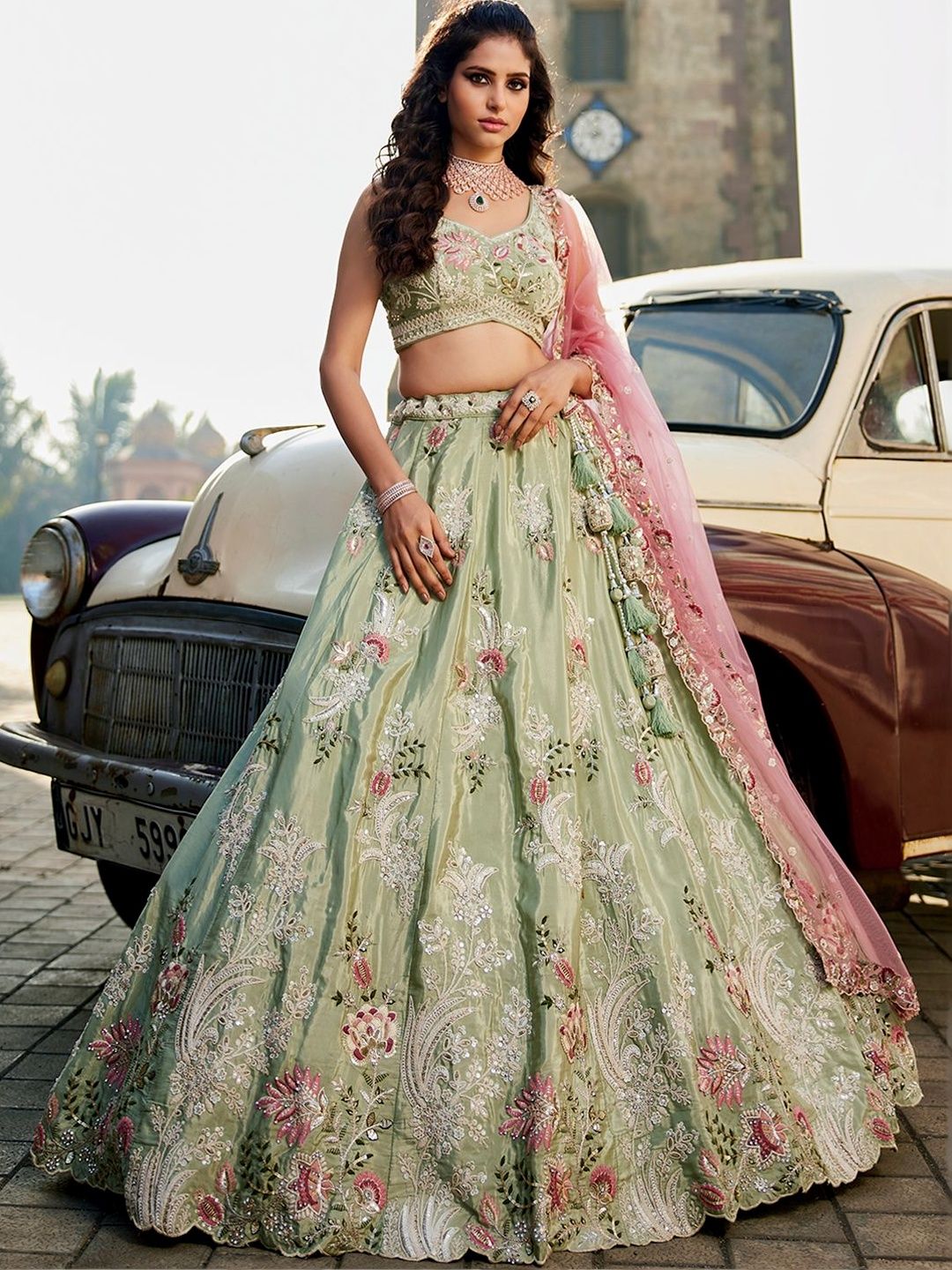 KALINI Embroidered Thread Work Semi-Stitched Lehenga & Unstitched Blouse With Dupatta-picture-36