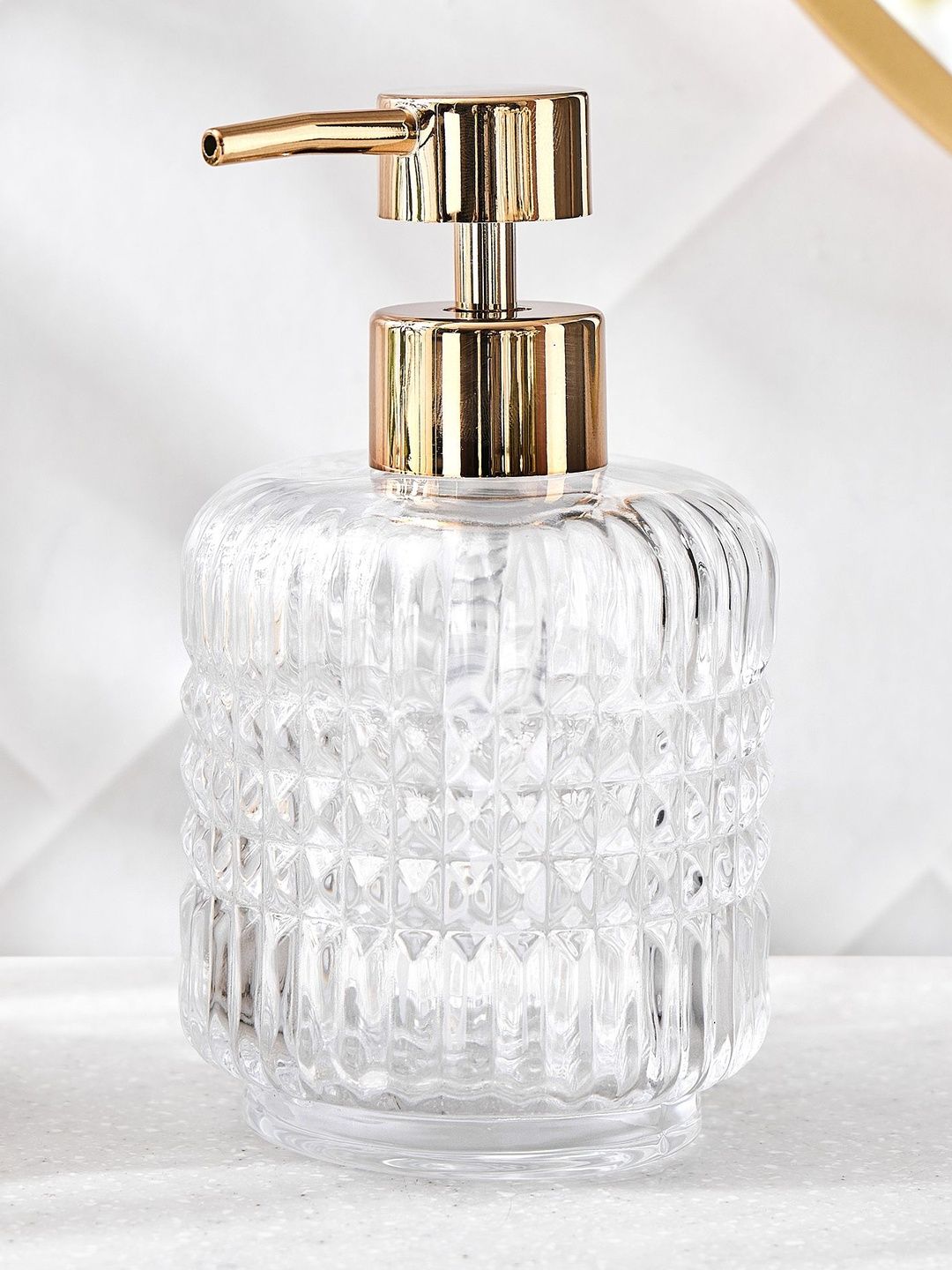 Home Centre Transparent Geometric Glass Soap Dispenser-picture-34
