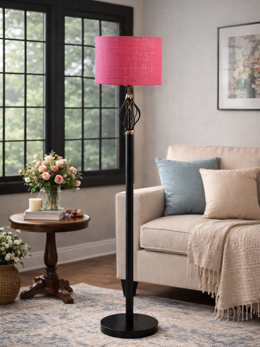 Myntra Elegant Homes Pink & Black Wooden Floor Lamps-picture-27