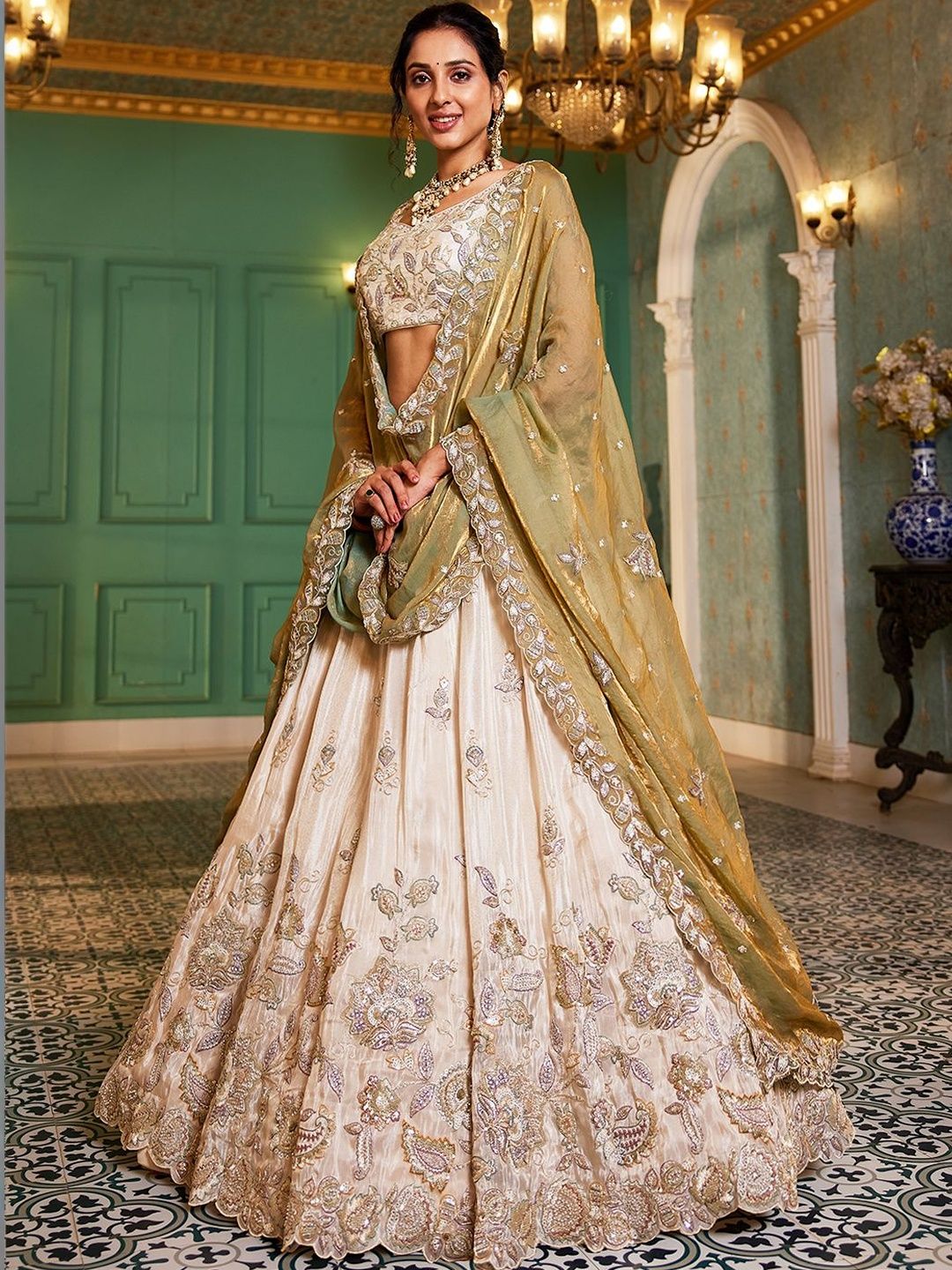KALINI Embroidered Sequinned Semi-Stitched Lehenga & Unstitched Blouse With Dupatta-picture-25