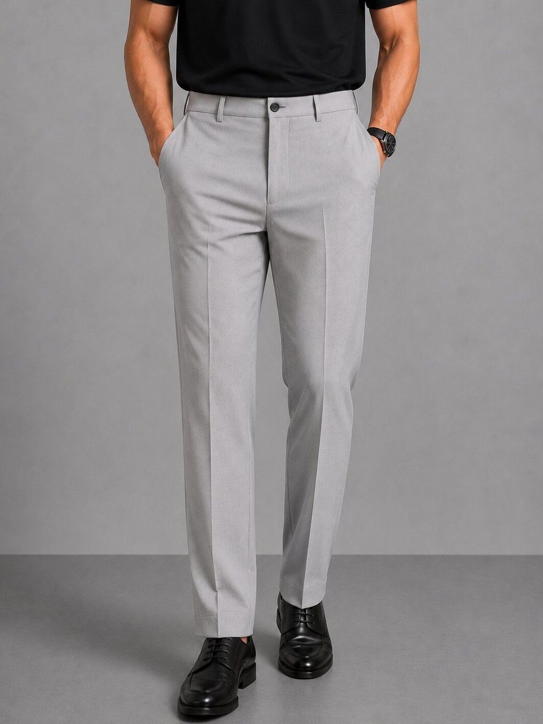 SAINT PEACH Men Straight Fit Easy Wash Pleated Trousers-picture-14