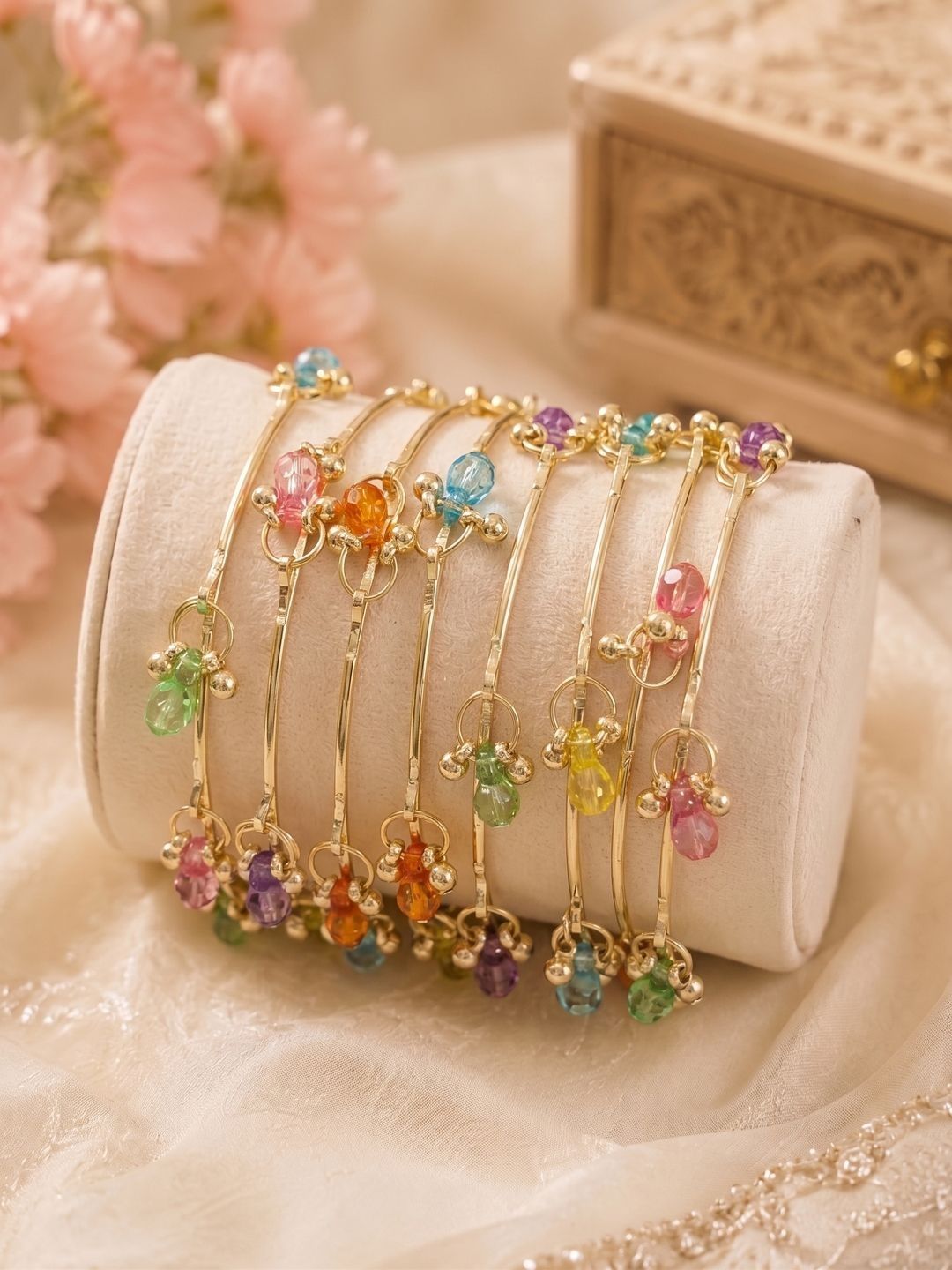 Nui Set of 8 Gold-Plated Beaded Bangles-picture-25