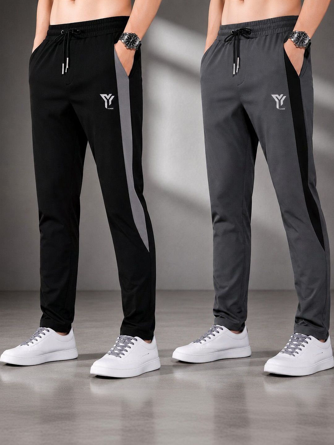 YUNEK Men Pack of 2 Regular Fit Brand Logo Rapid-Dry Training Track Pants-picture-19