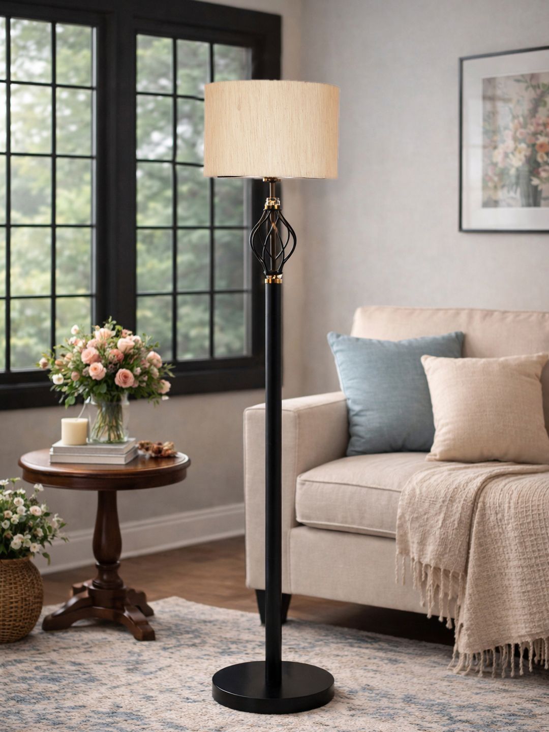 Myntra Elegant Homes Off-White & Black Wooden Floor Lamps-image-32