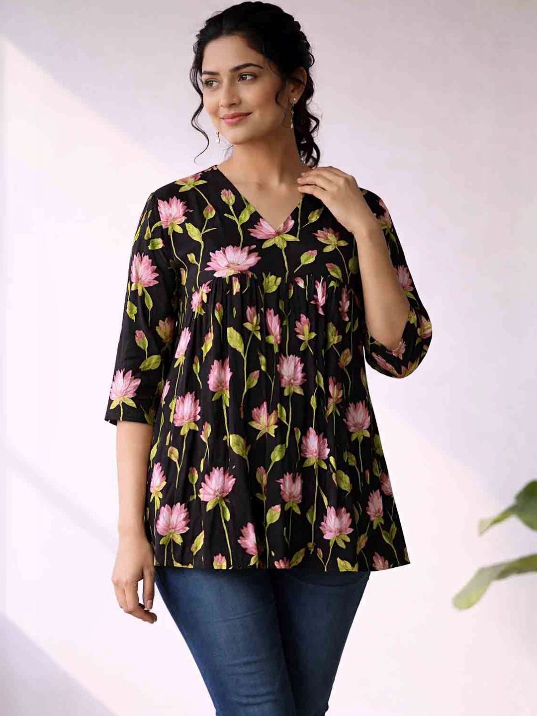 Zoomera Floral Print Cotton Blend Top-picture-48