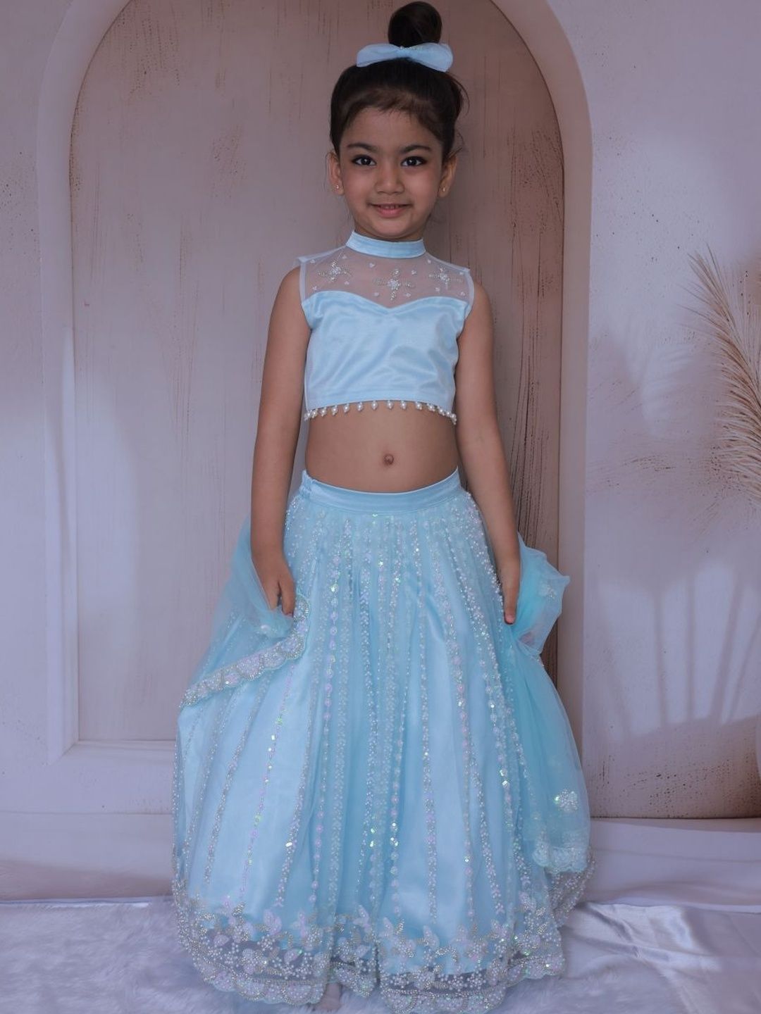 Little Loom Girls Embellished Sequinned Blouse With Dupatta Lehenga Set-image-12