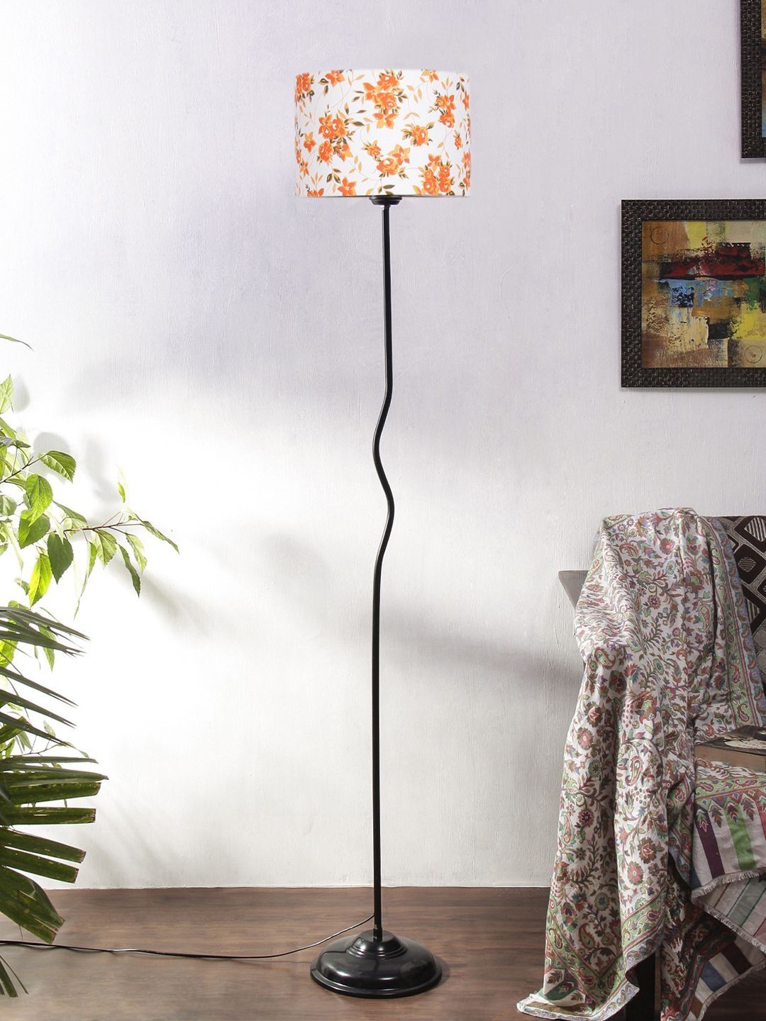 Myntra Elegant Homes Black & White Printed Cylinder Shaped Floor Lamps-picture-11
