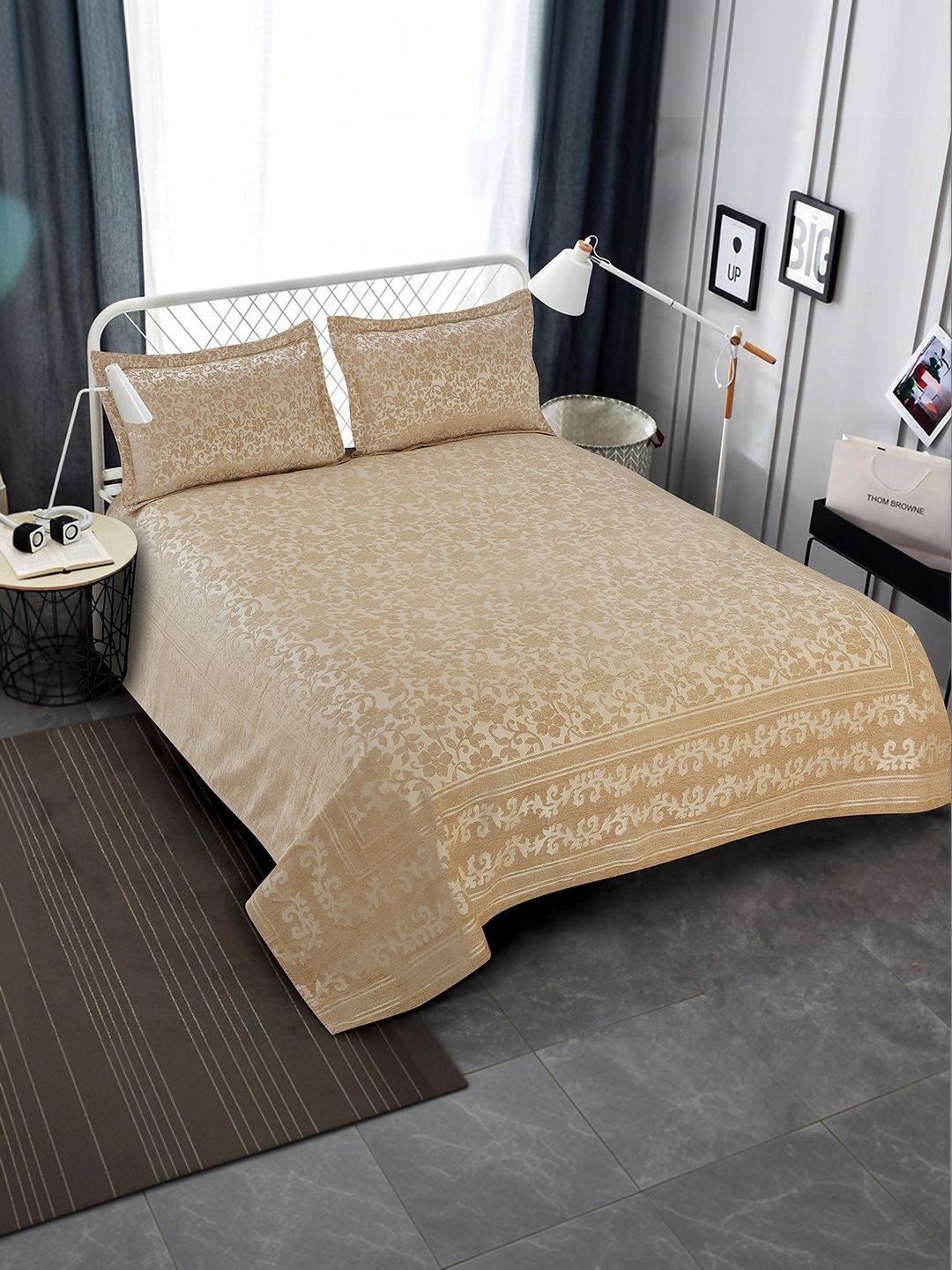 Victor Beige Printed Double Queen Bed Covers-image-19