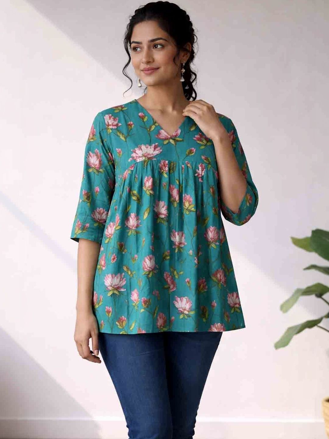 Zoomera Floral Print Cotton Blend Peplum Top-picture-13