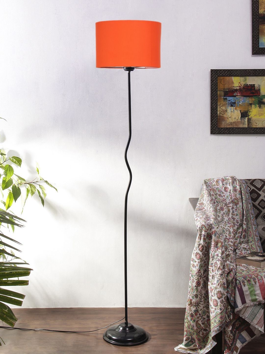 Myntra Elegant Homes Black & Orange Coloured Cylinder Shaped Floor Lamps-image-46