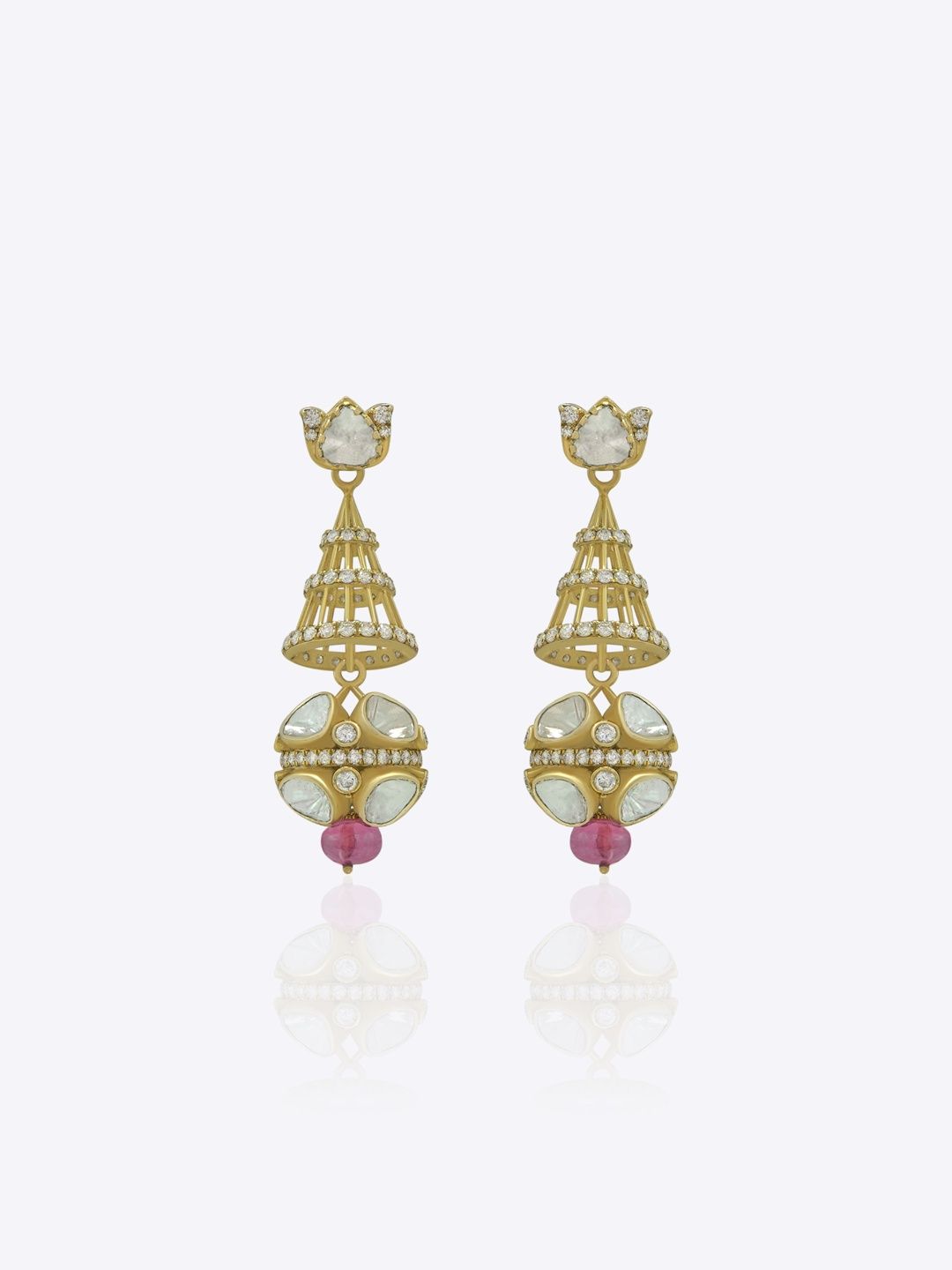 Polki Stories By Raniwala 9KT Gold With 1.51 Carat Natural Diamond Earrings - 5.38 g-image-21