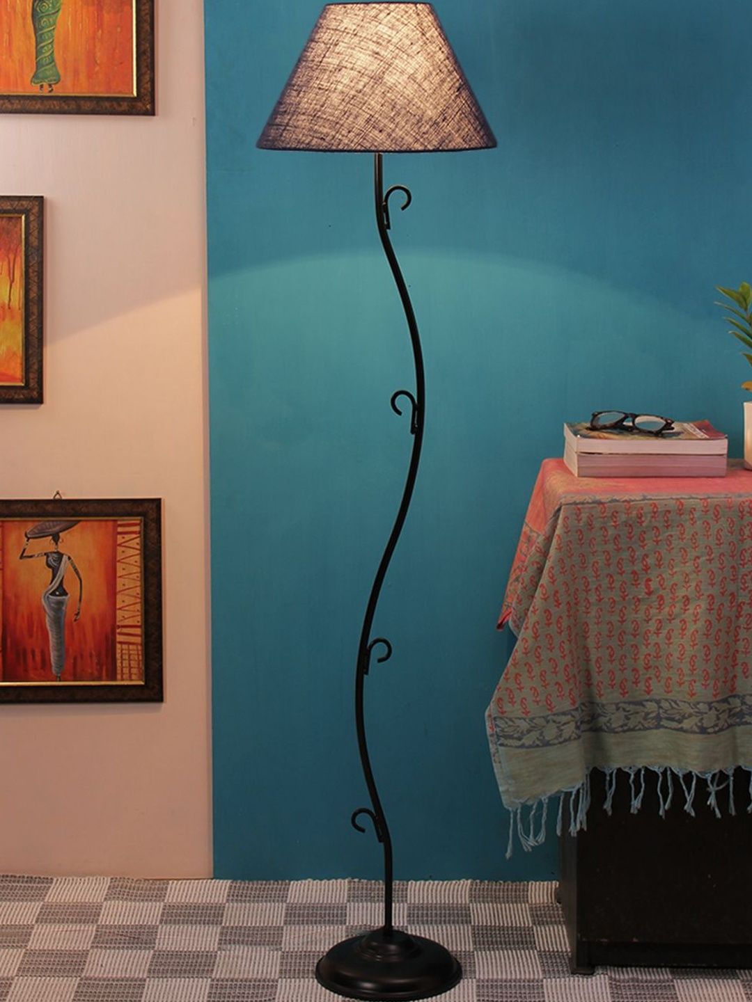 Myntra Elegant Homes Blue & Black Iron Frustum Shape Floor Lamp-picture-11