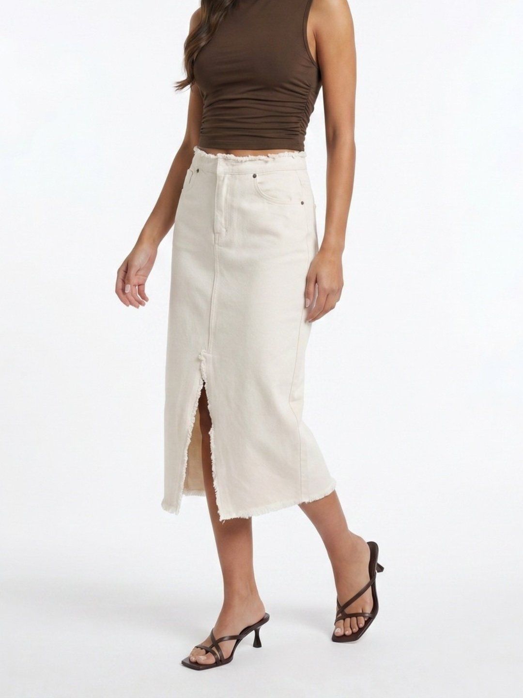 glitchez Women Pure Cotton Front Slit Midi Straight Skirt-picture-32