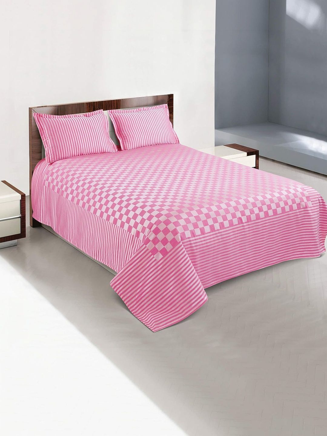 Victor Pink Checked Double Superking Bed Covers-image-22