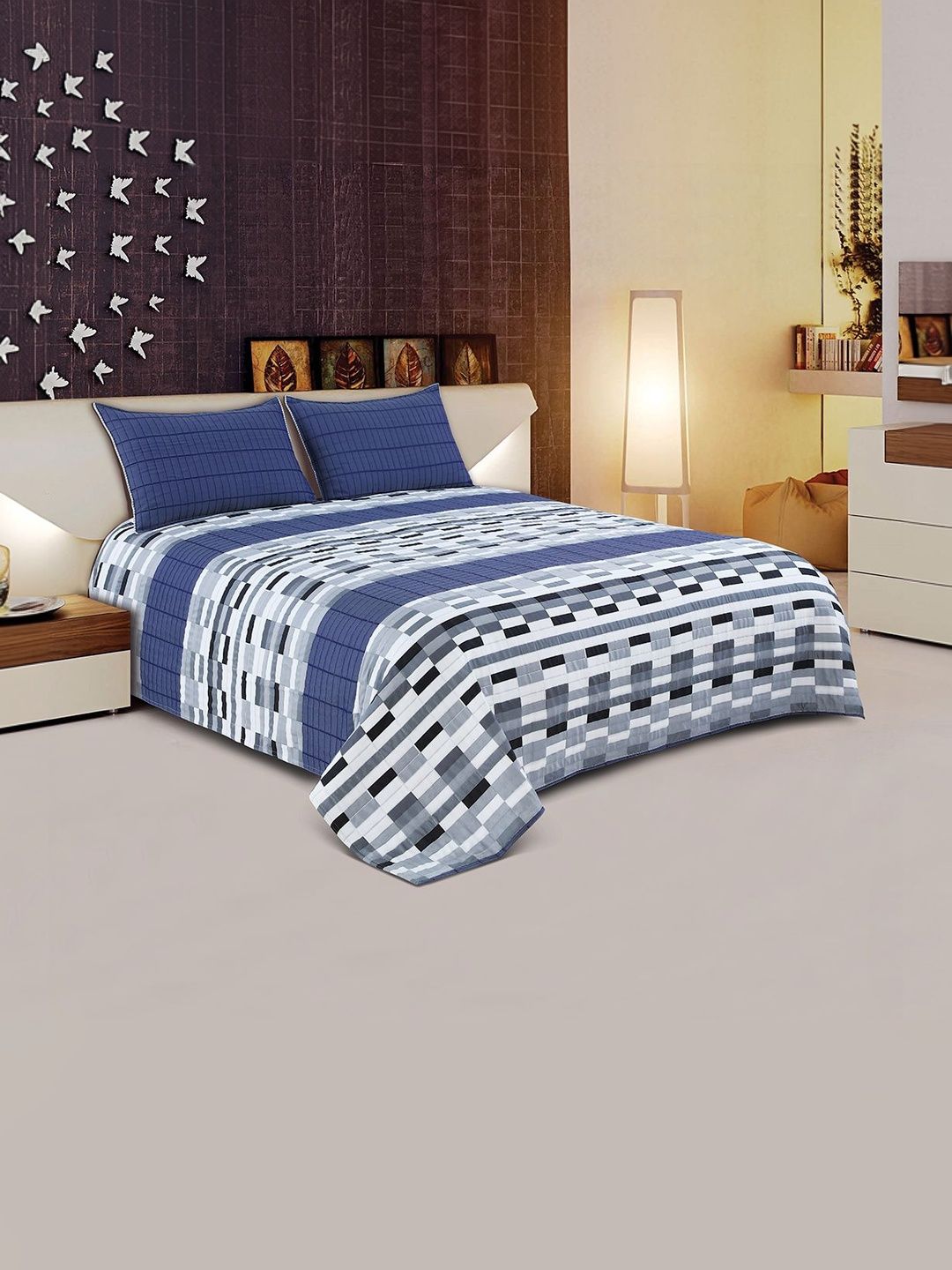Victor Blue Printed Double King Bed Covers-image-46