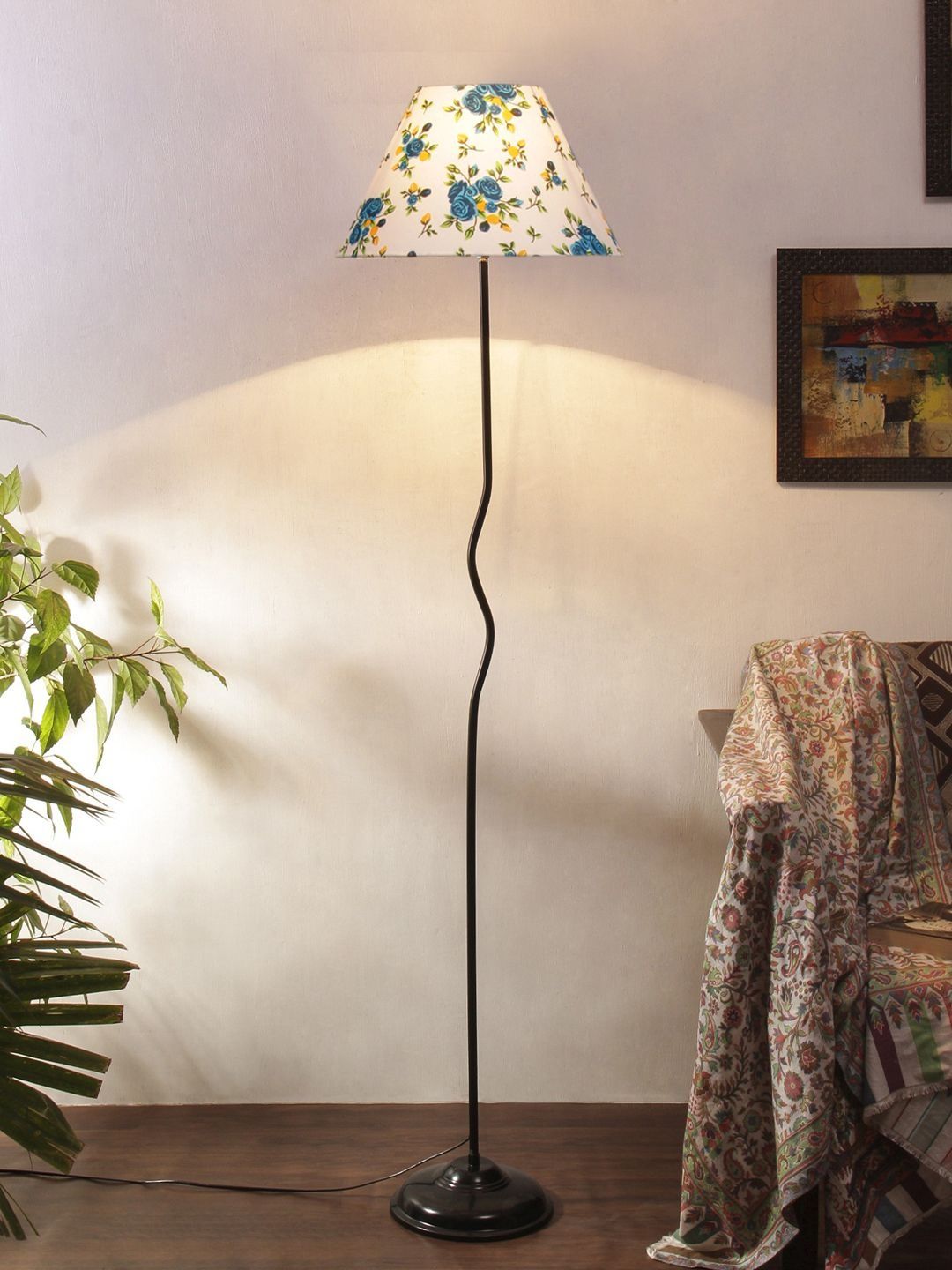 Myntra Elegant Homes White & Blue Printed Metal Frustum Shaped Zig Zag Floor Lamps-image-33