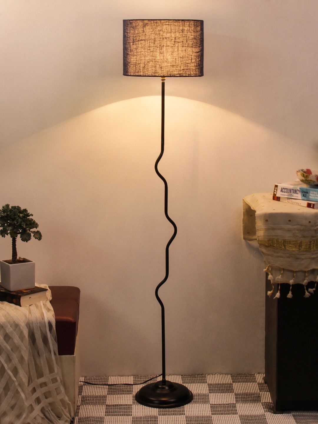 Myntra Elegant Homes Blue & Black Cylinder Shape Floor Lamp-picture-13