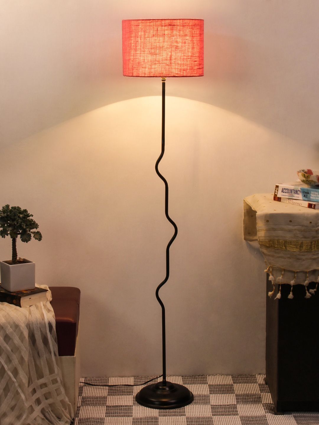 Myntra Elegant Homes Pink & Black Cylinder Shape Floor Lamp-picture-19