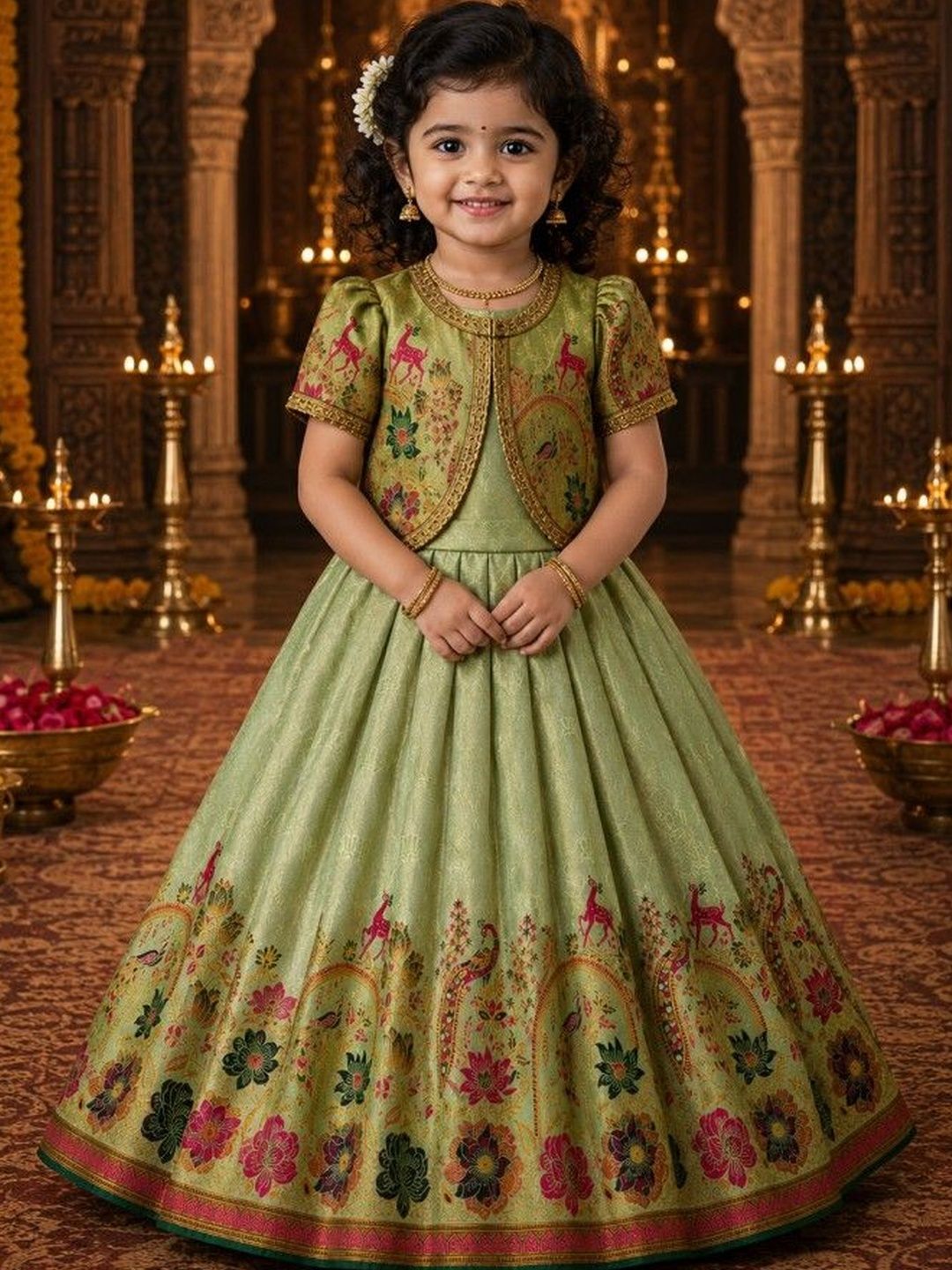 Xepon Girls Embroidered Thread Work Ready to Wear Lehenga &-image-10
