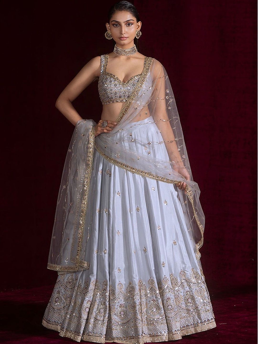 Trendmalls Embellished Sequinned Semi-Stitched Lehenga & Unstitched Blouse With Dupatta-picture-47