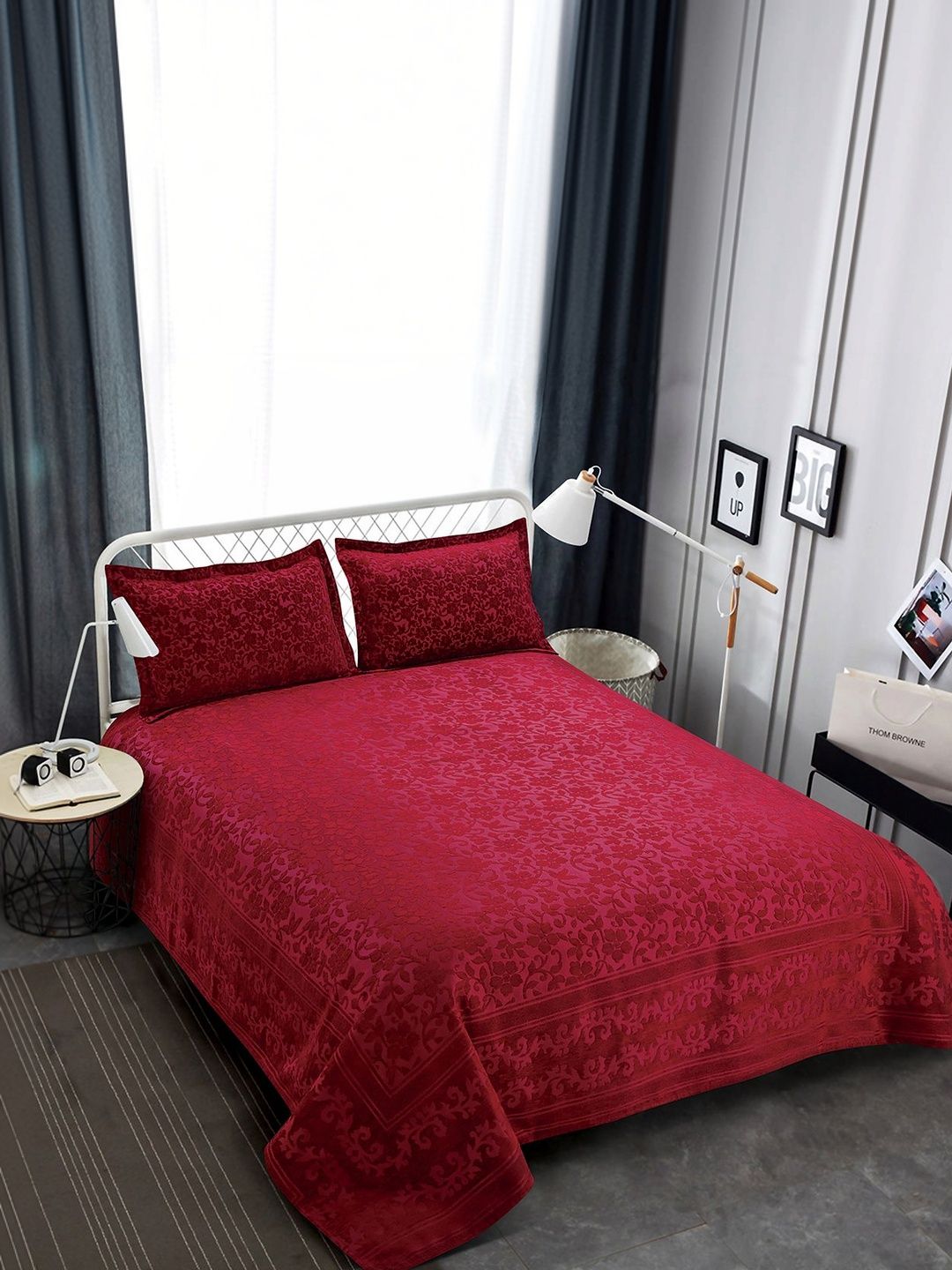 Victor Maroon Printed Double Queen Bed Covers-image-37