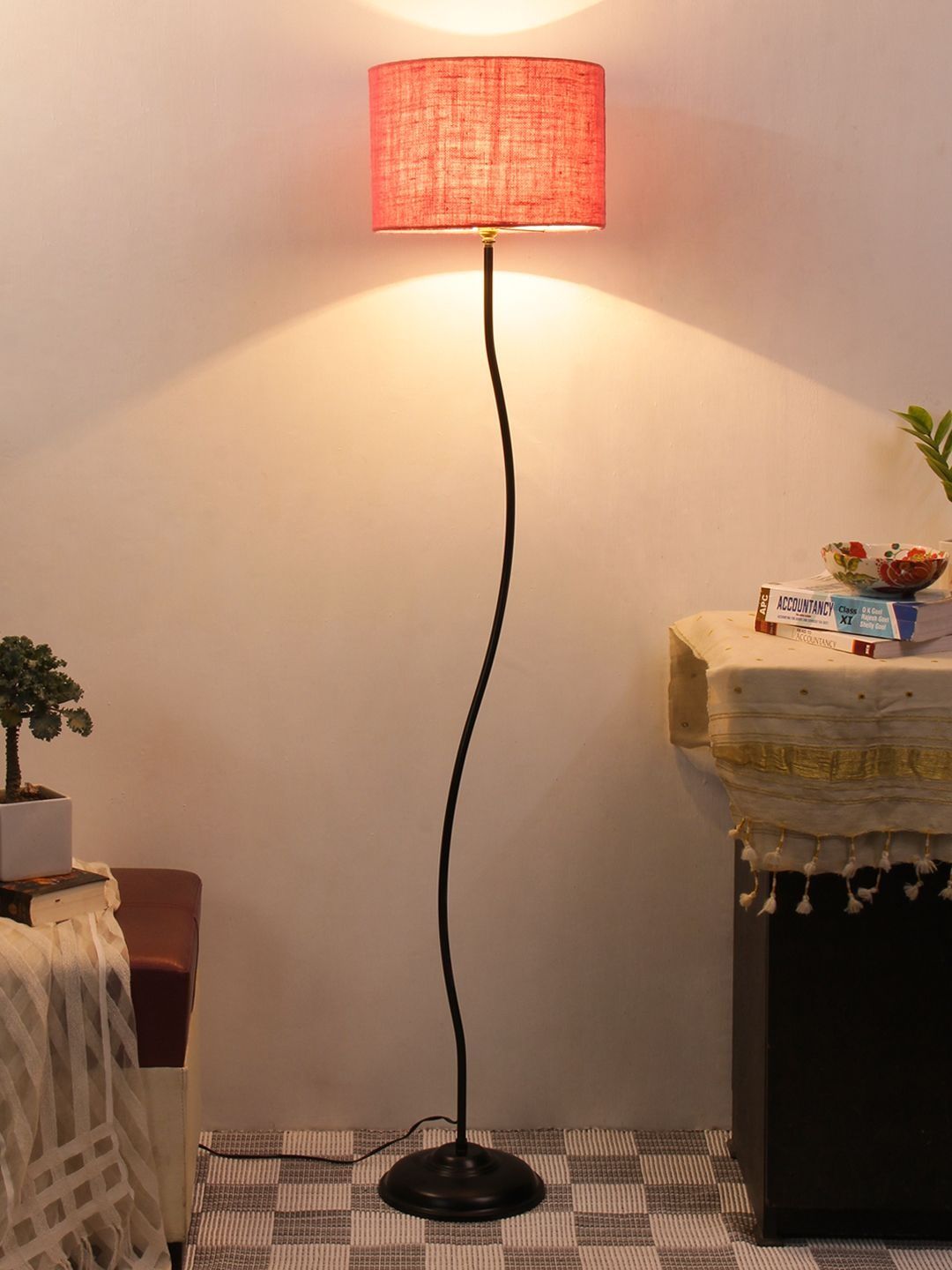 Myntra Elegant Homes Pink & Black Cylinder Shape Floor Lamp-picture-20