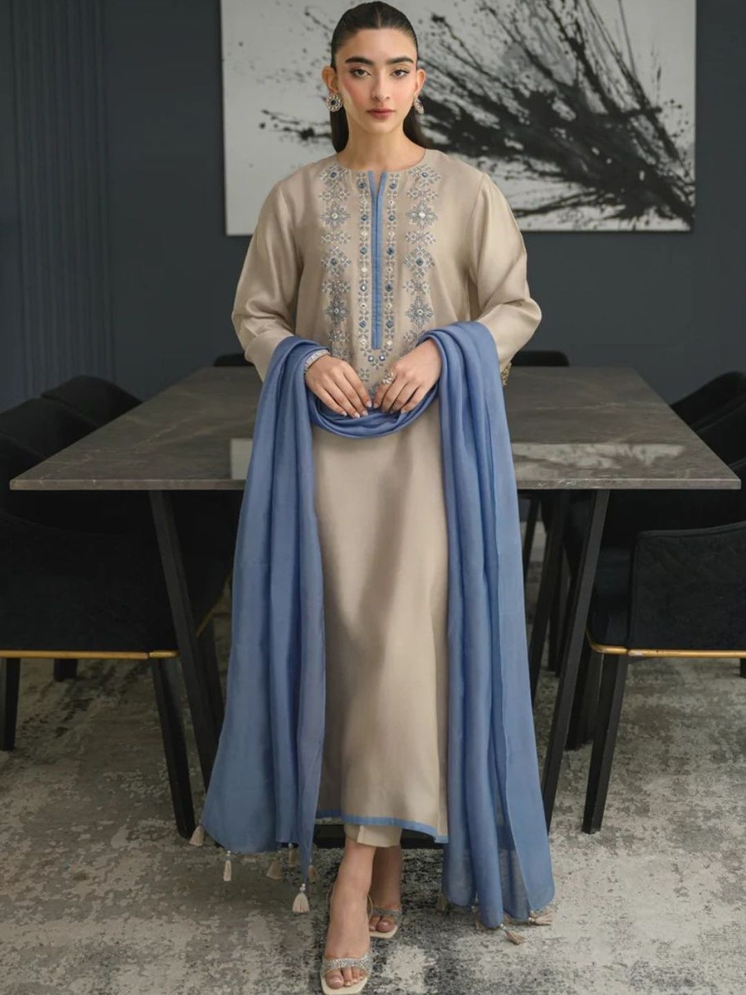 SZN Women Ethnic Motifs Embroidered Regular Chanderi Silk Kurta with Trousers & With Dupatta-picture-46