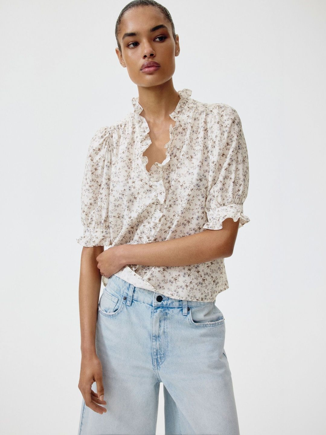 H&M Floral Print Puff Sleeve Ruffles Top-picture-17