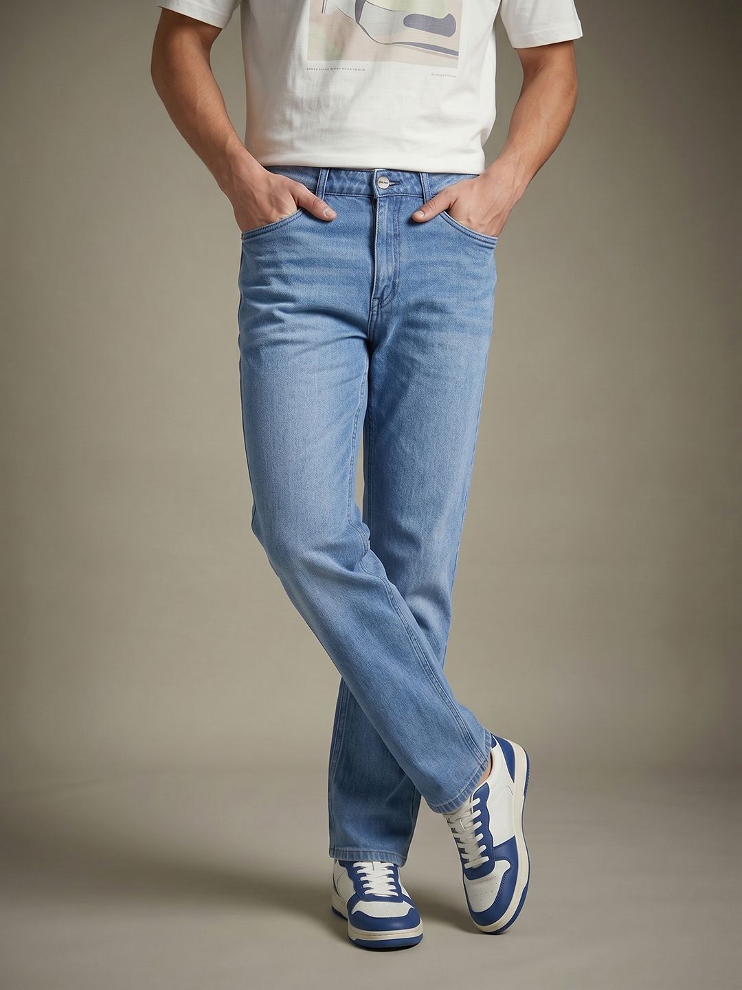 glitchez Men Straight Fit Mid-Rise Light Fade Jeans-image-17