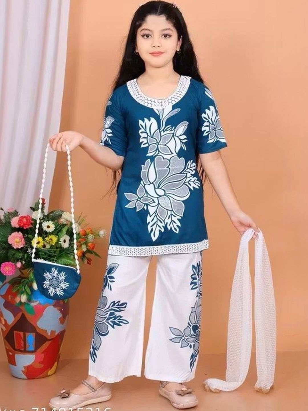JIYAN FASHION WORLD Girls Printed Tunic with Palazzos-picture-36