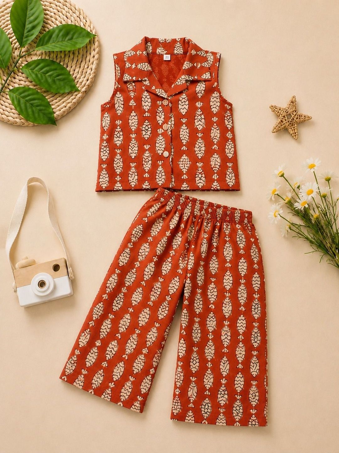 Sangria Sangria Cotton Printed Top with Palazzos