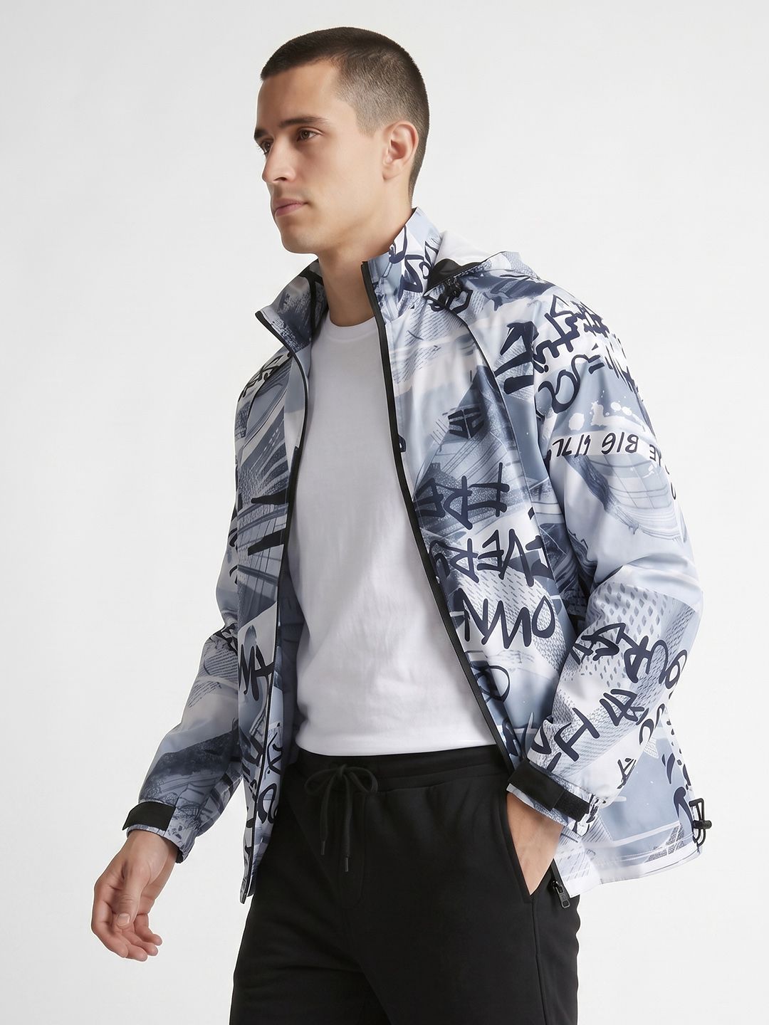 Sports 52 wear Abstract Printed Reversible Rain Jacket with Detachable Hood-image-19