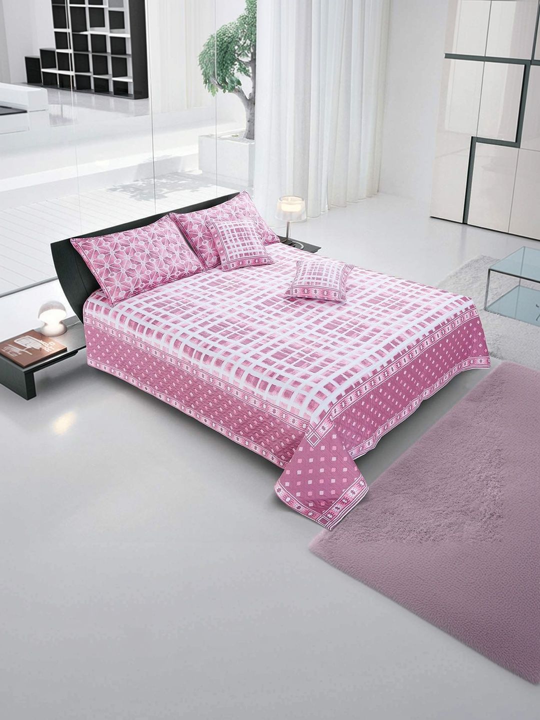 Victor Pink Printed Double Superking Bed Covers-picture-37